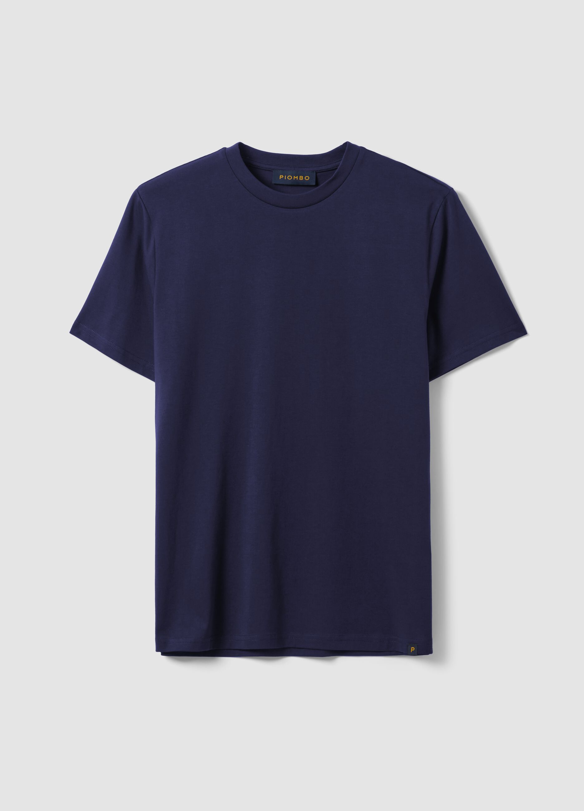 Blue pure cotton crew-neck T-shirt, regular fit