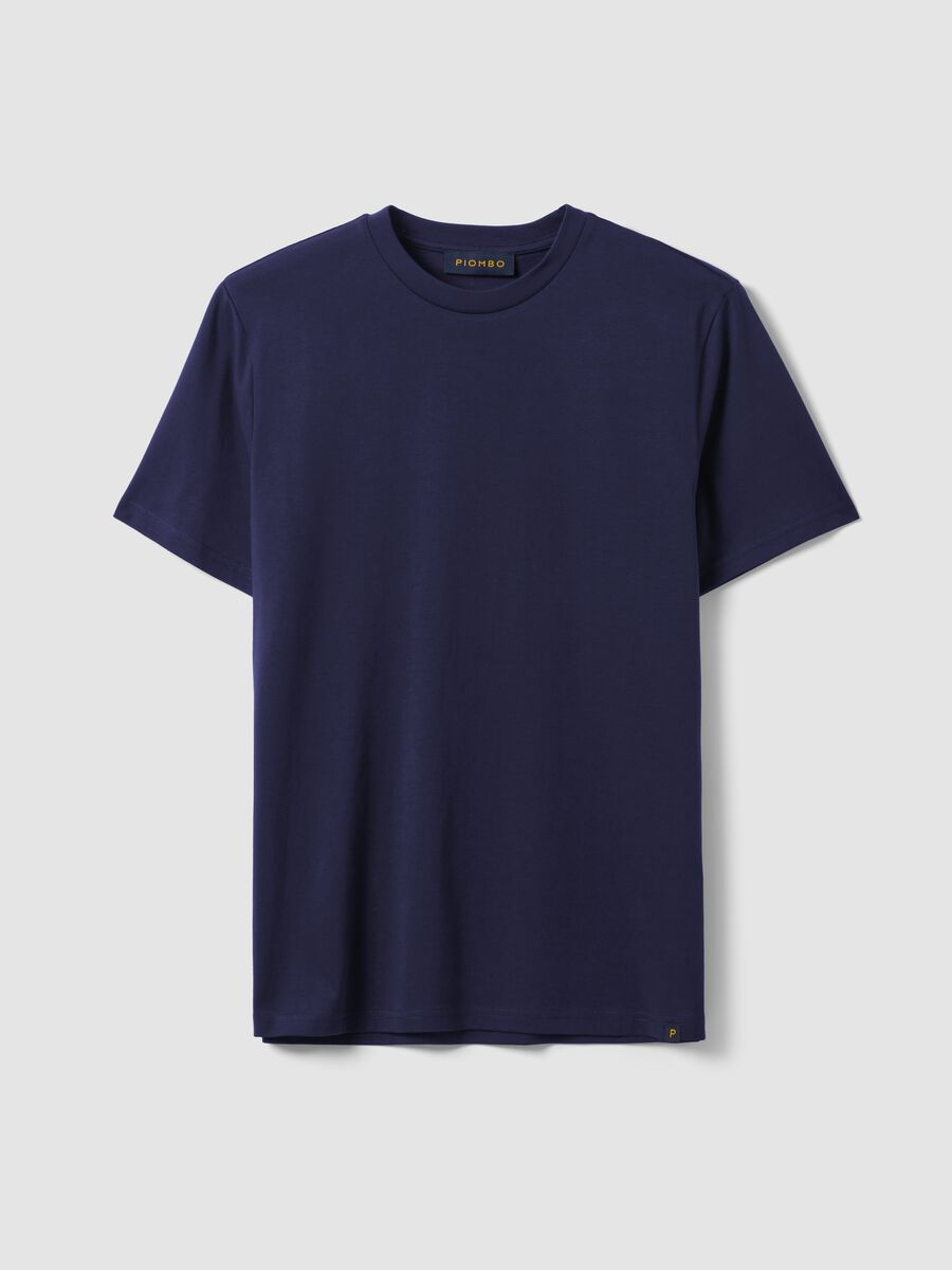 Blue pure cotton crew-neck T-shirt, regular fit_4