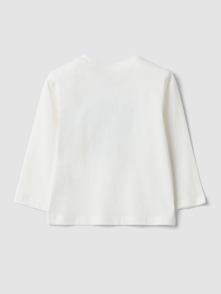 White organic cotton T-shirt with teddy bear print_1