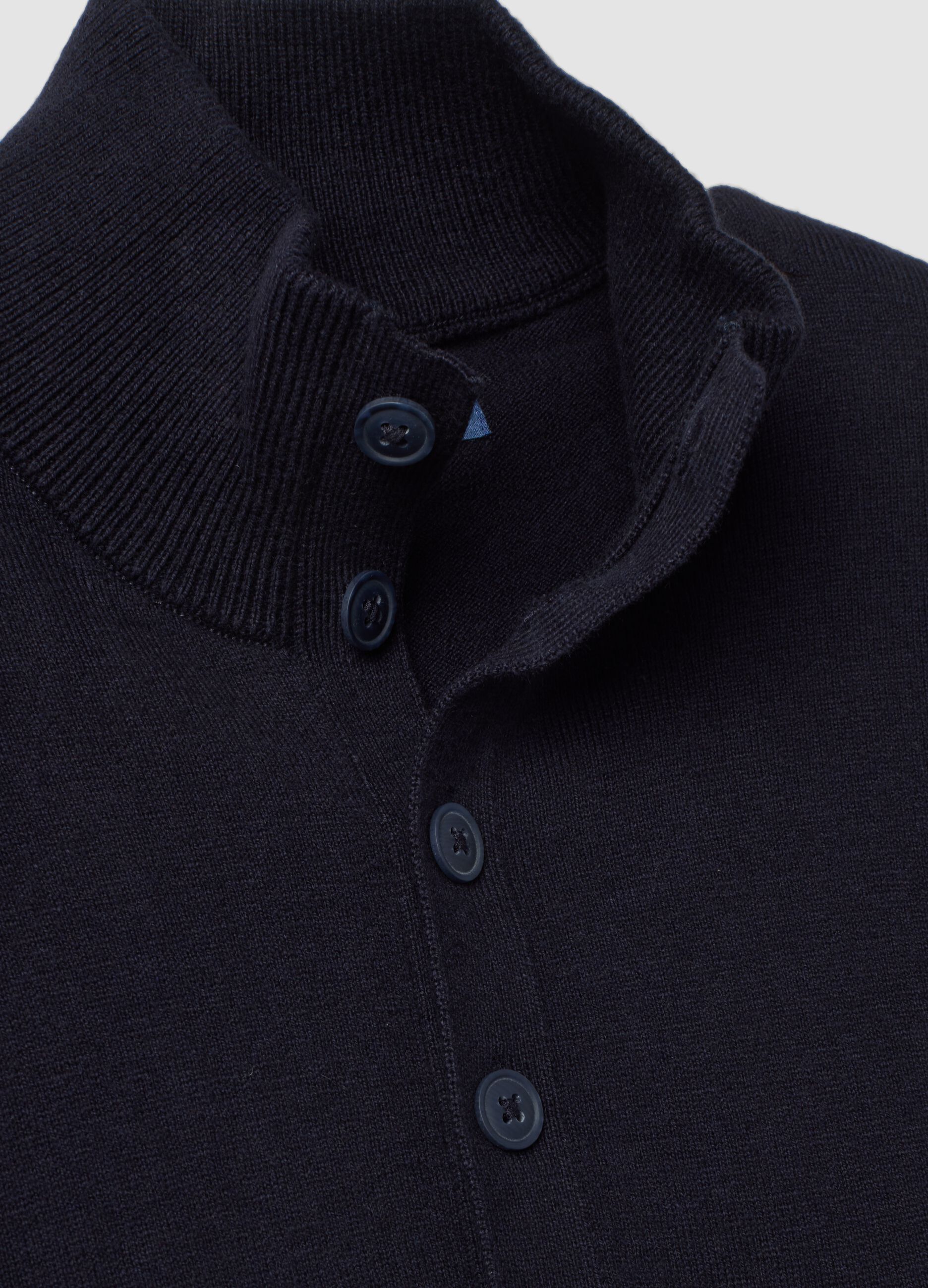 Blue cotton and cashmere blend polo jumper