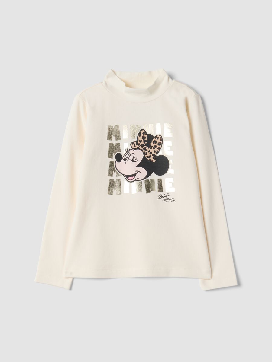 White stretch cotton Minnie print top_0
