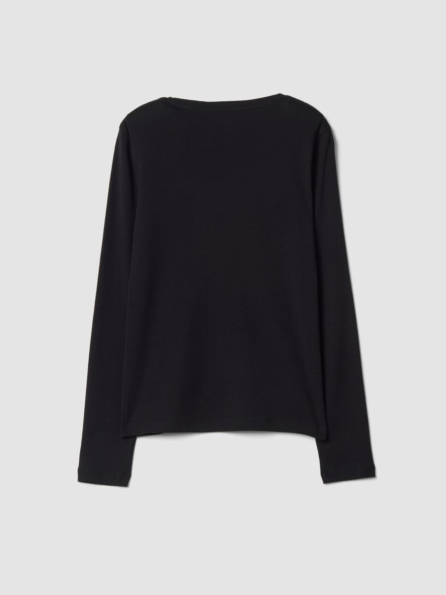 Black crew-neck pure cotton T-shirt with rhinestones, regular fit_2