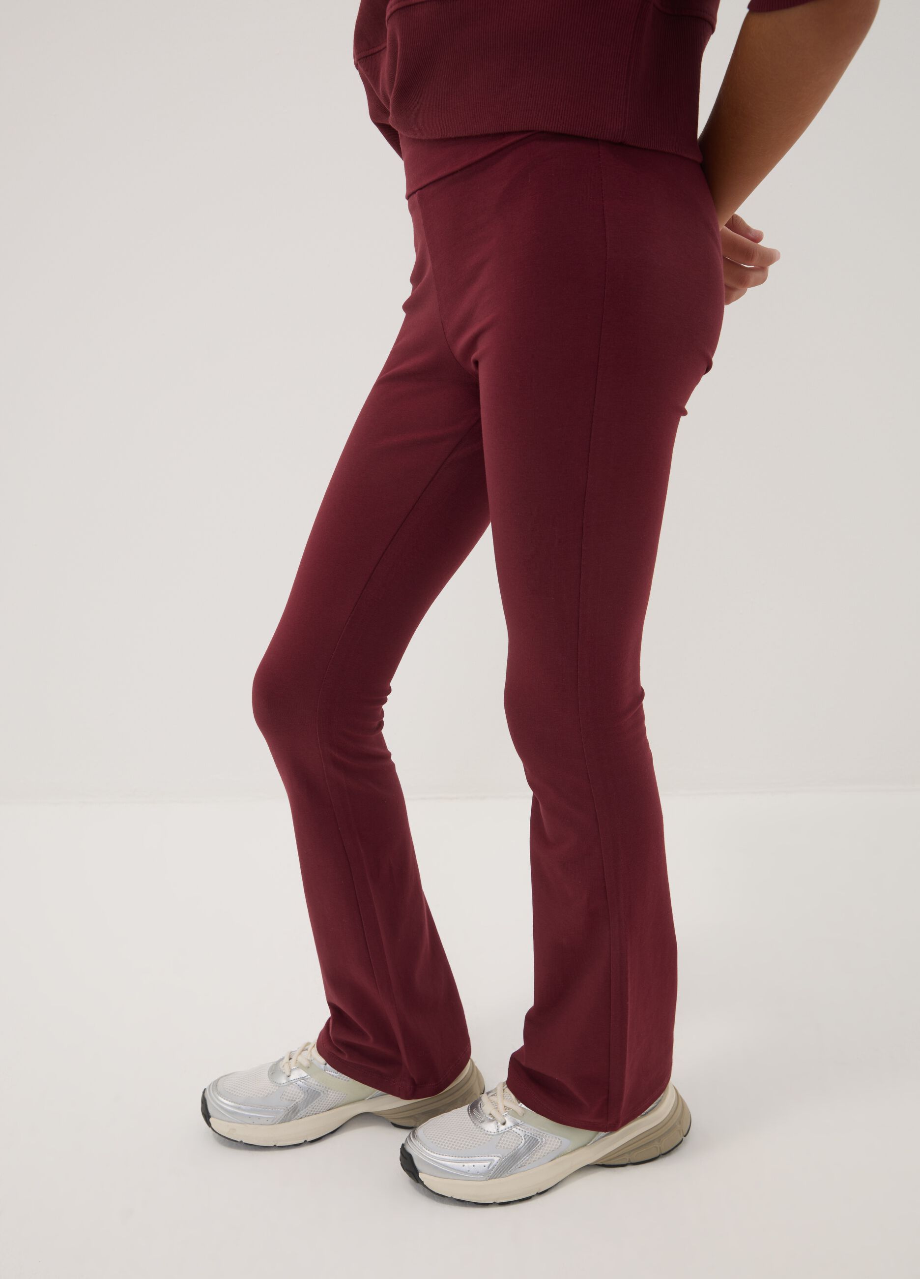 Girls&rsquo; red flared leggings in stretchy organic cotton