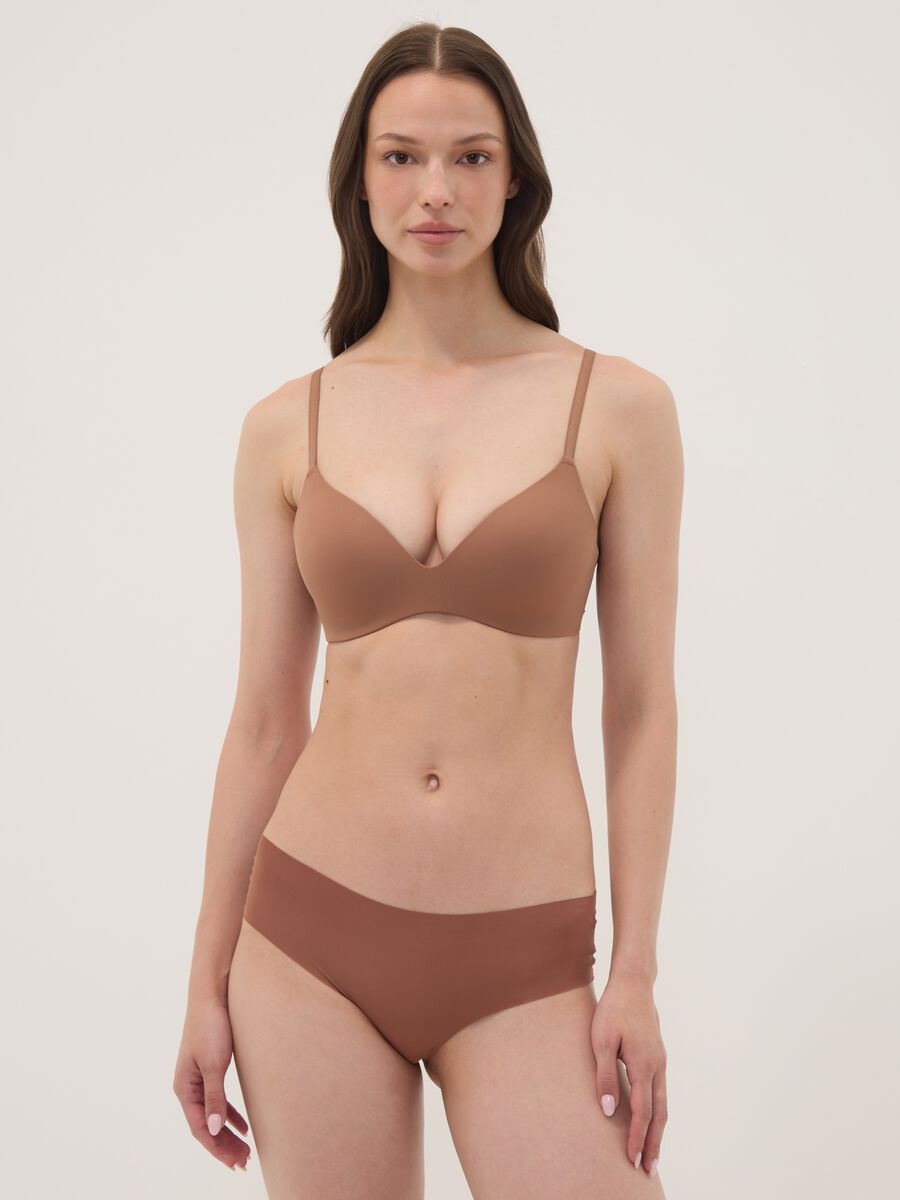Brown padded triangle bra in stretch fabric_1