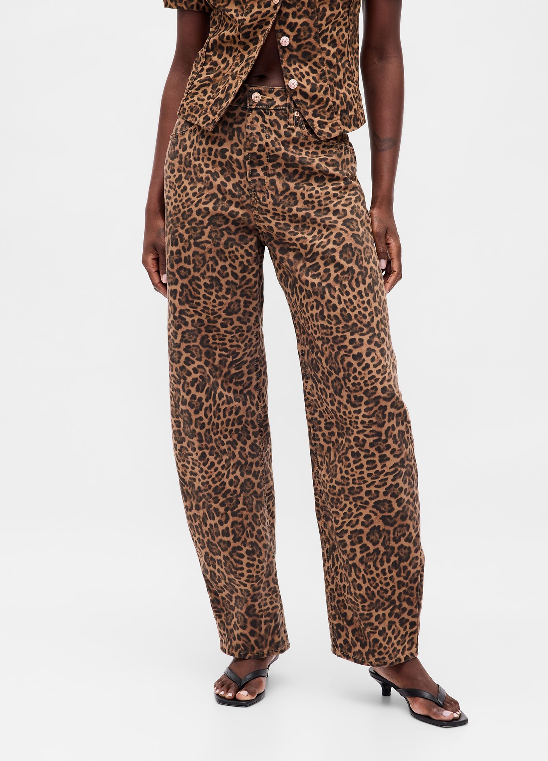 Brown Leopard Print Cotton Trousers