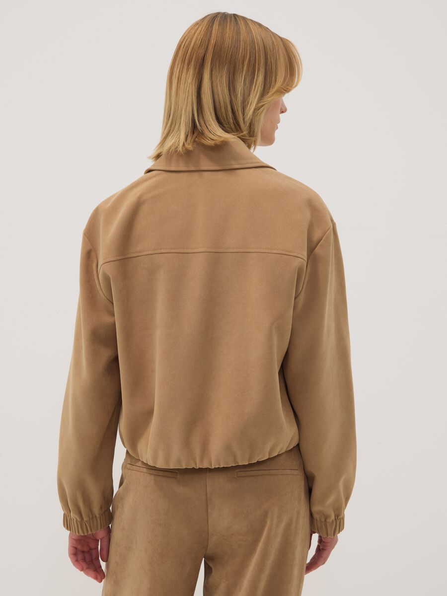 Beige stretch-fabric over-fit blazer with zip fastening_3
