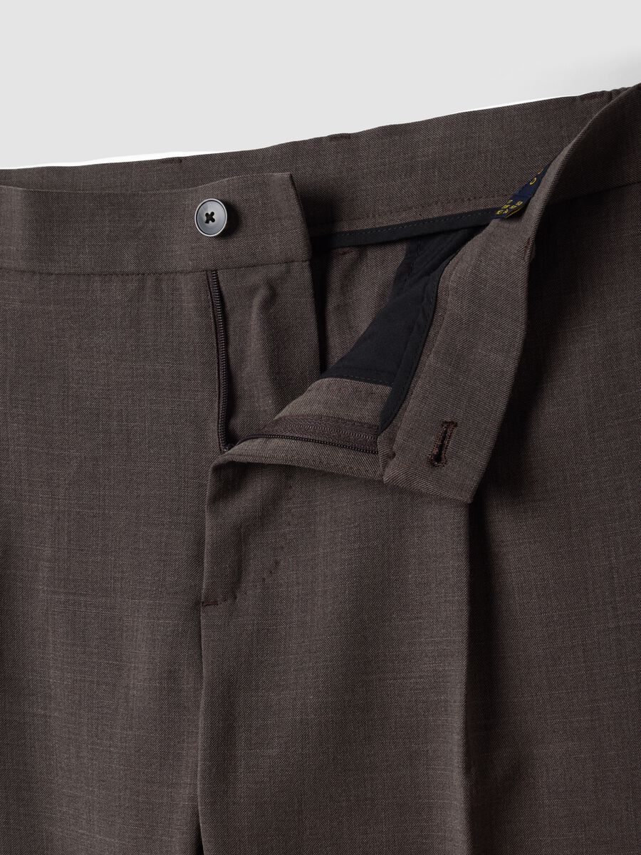 Brown slim-fit stretch viscose trousers_1
