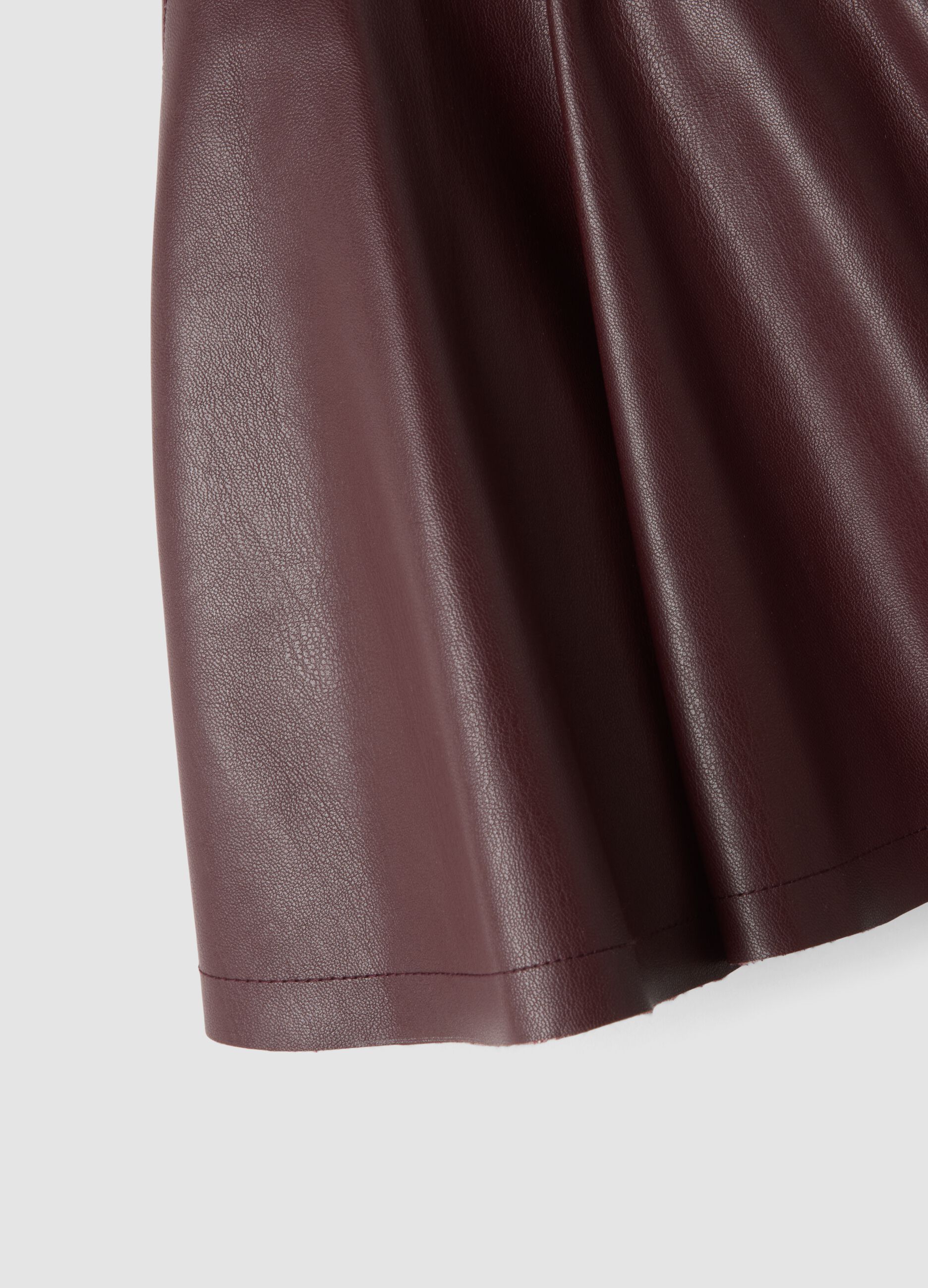 Brown circle skirt with coated-effect finish