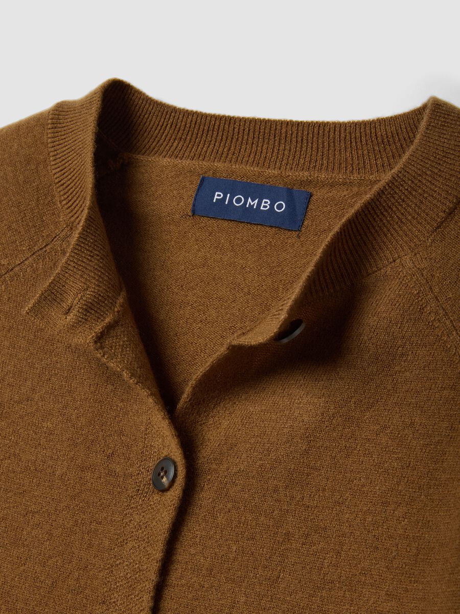 Brown pure wool crew-neck cardigan, regular fit_1