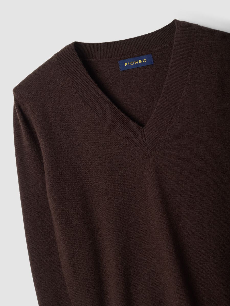 Brown pure wool jumper with deep V-neck_1