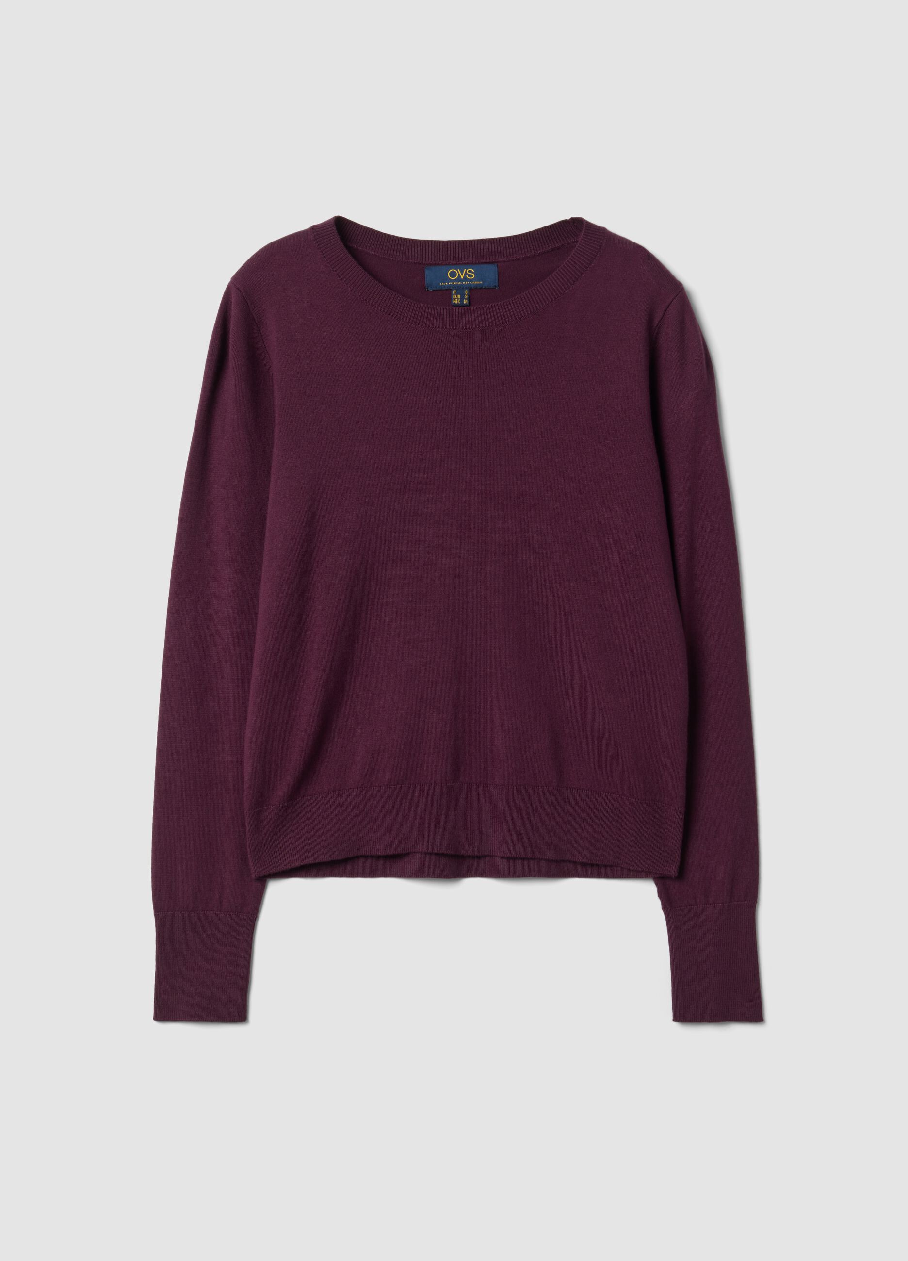 Maglia viola in misto viscosa a girocollo