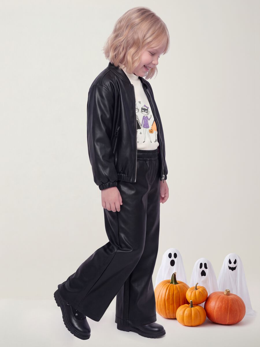 Pantaloni neri wide leg con vita elasticizzata per bambina_4