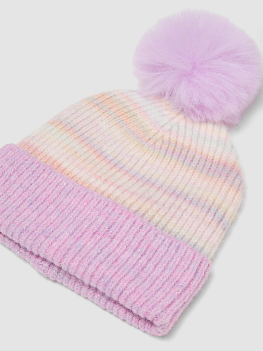 Multicolour patterned hat with pom-pom_1