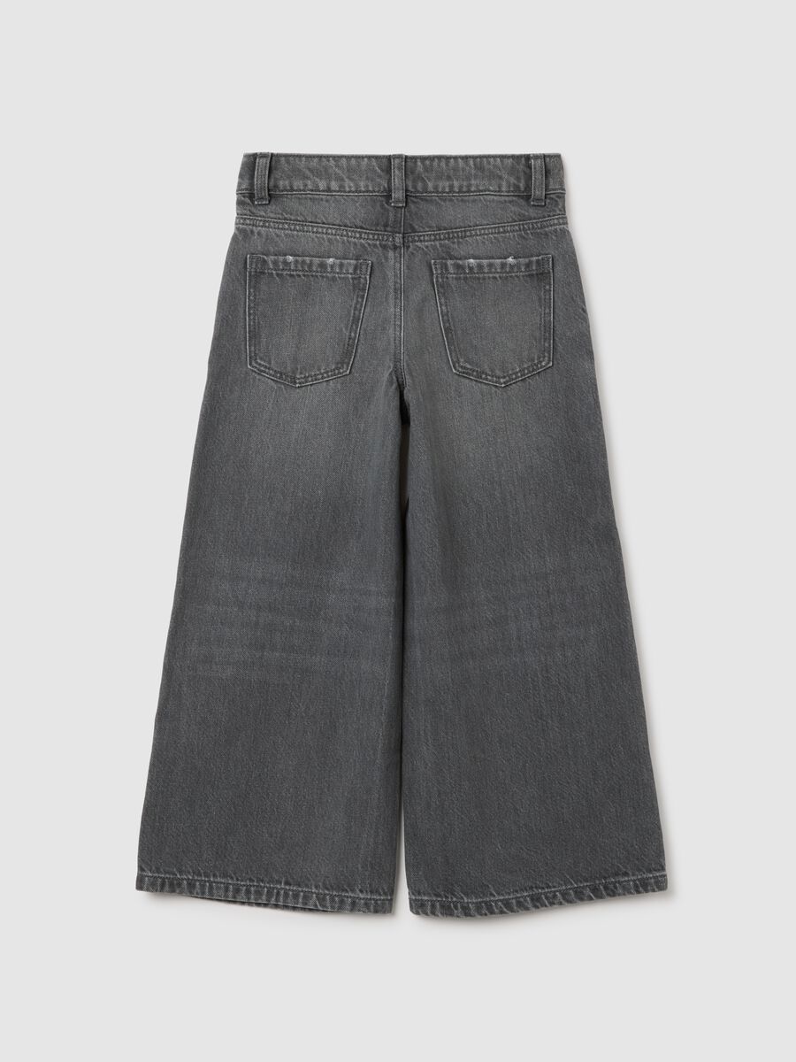 Girls' grey wide leg jeans in pure cotton_1