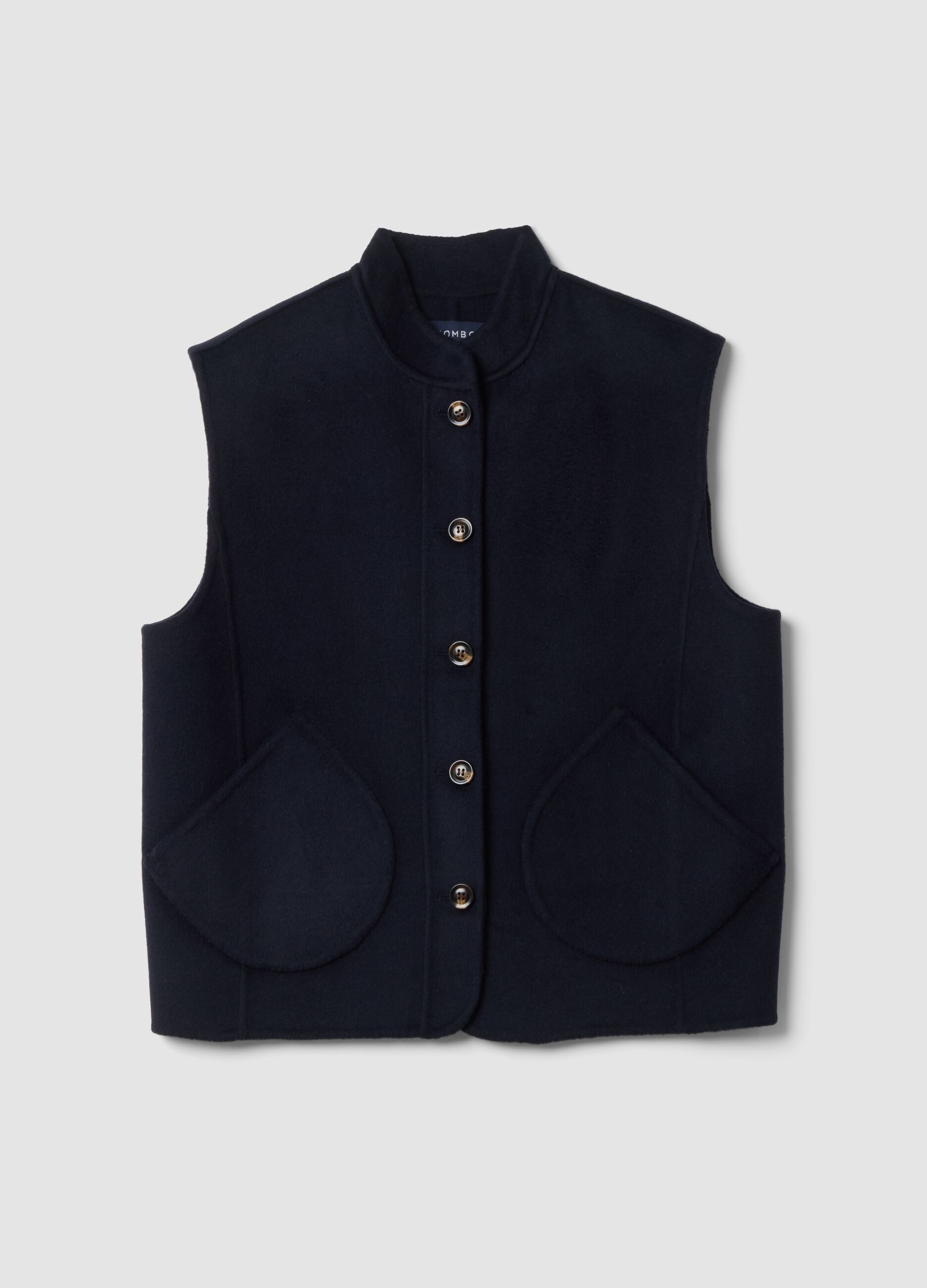 Blue wool-viscose blend gilet with patch pockets