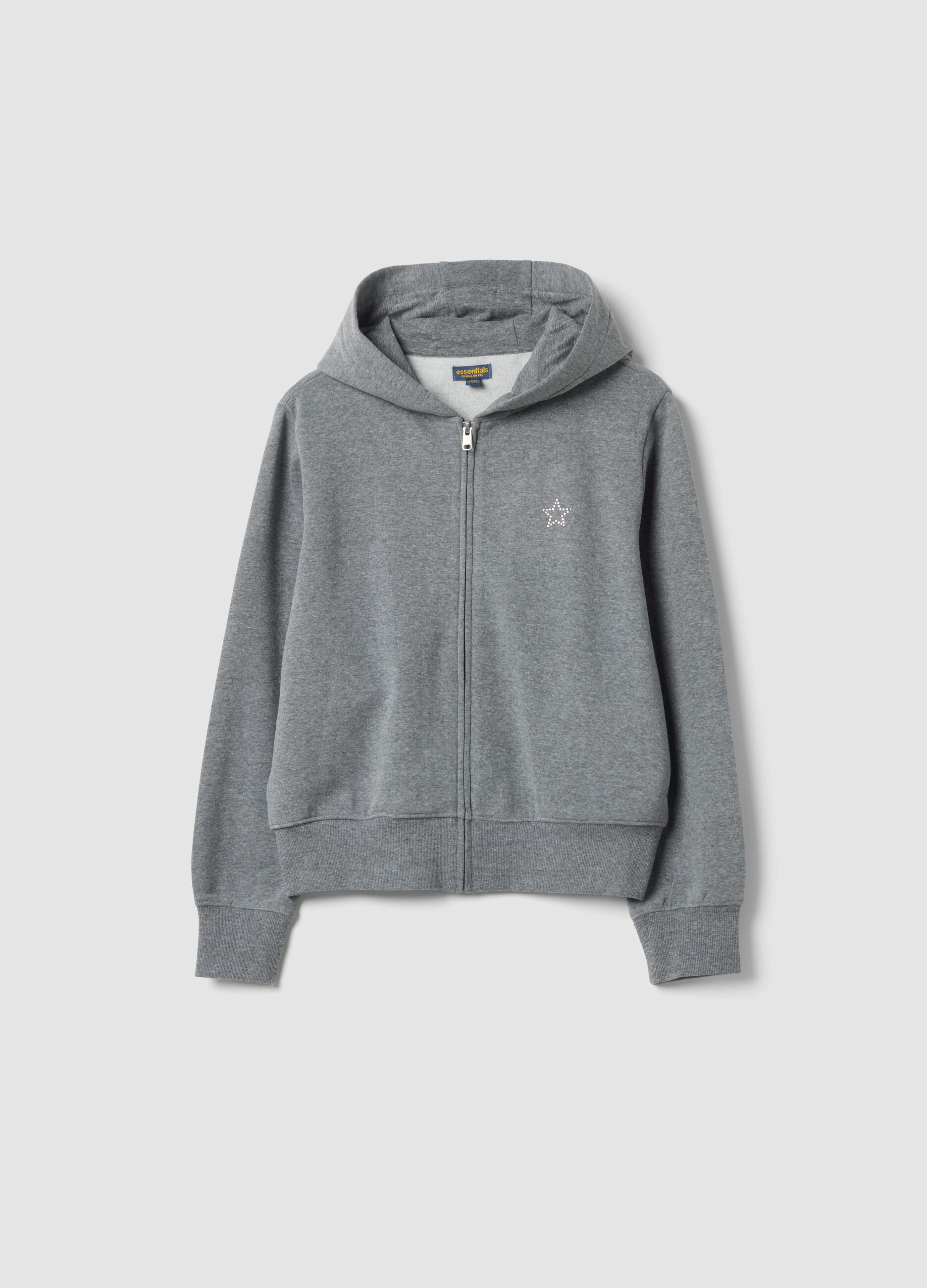Felpa grigia in puro cotone organico con cappuccio e stampa stella regular fit