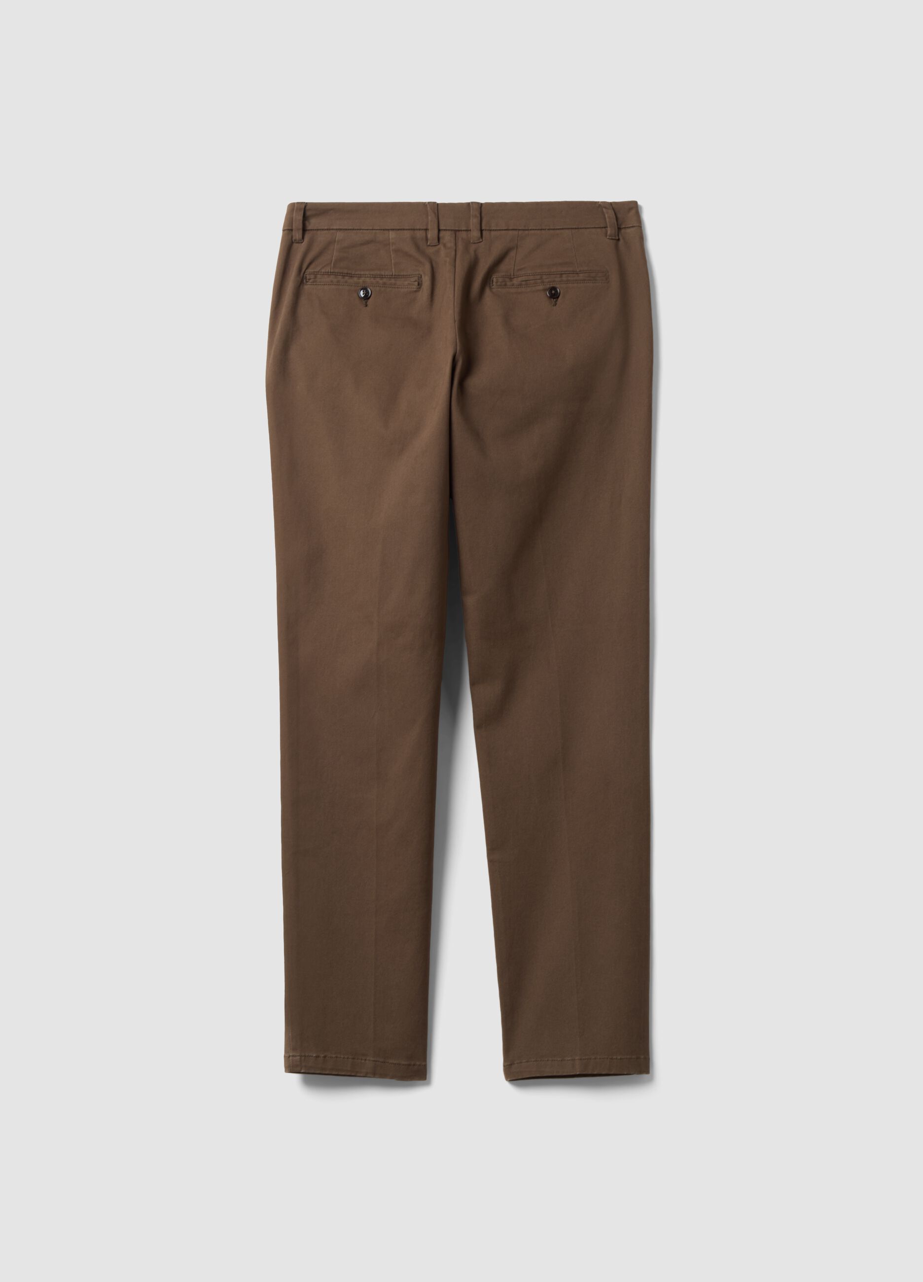 Men's brown slim-fit stretch cotton twill chino trousers