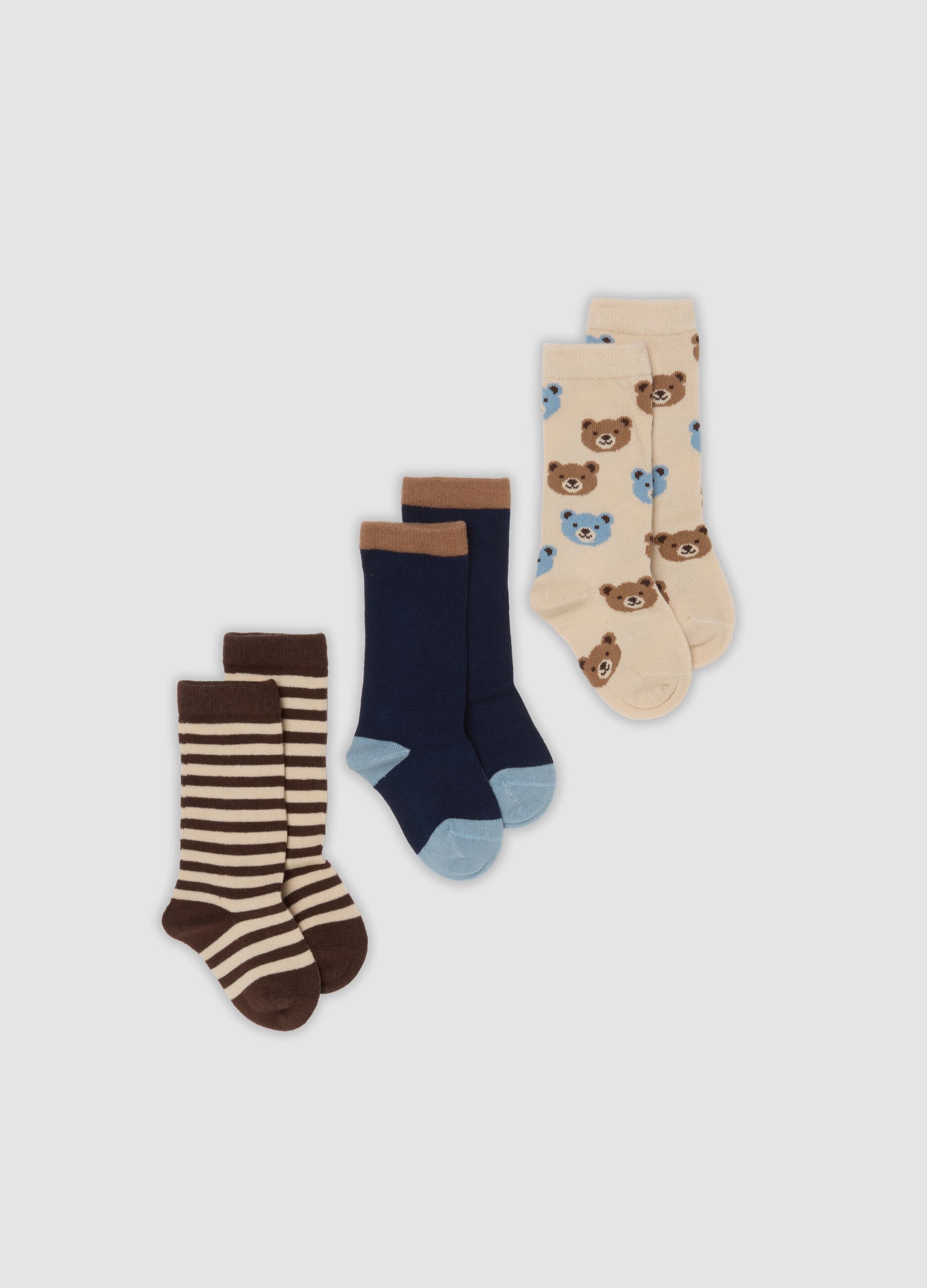 Tripack di calze blu lunghe in cotone organico elasticizzato
