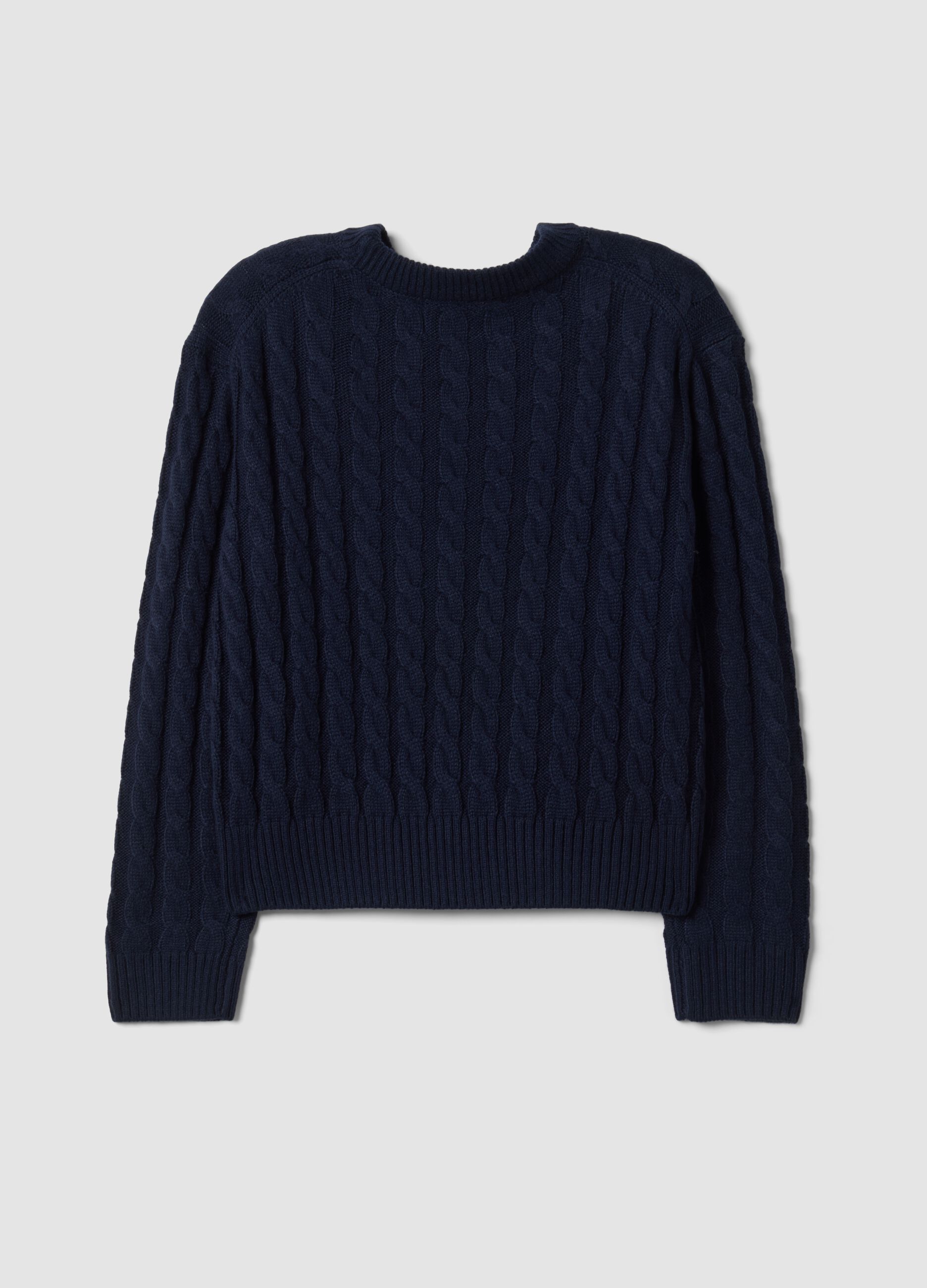 Maglia blu in misto lana a trecce con girocollo over fit