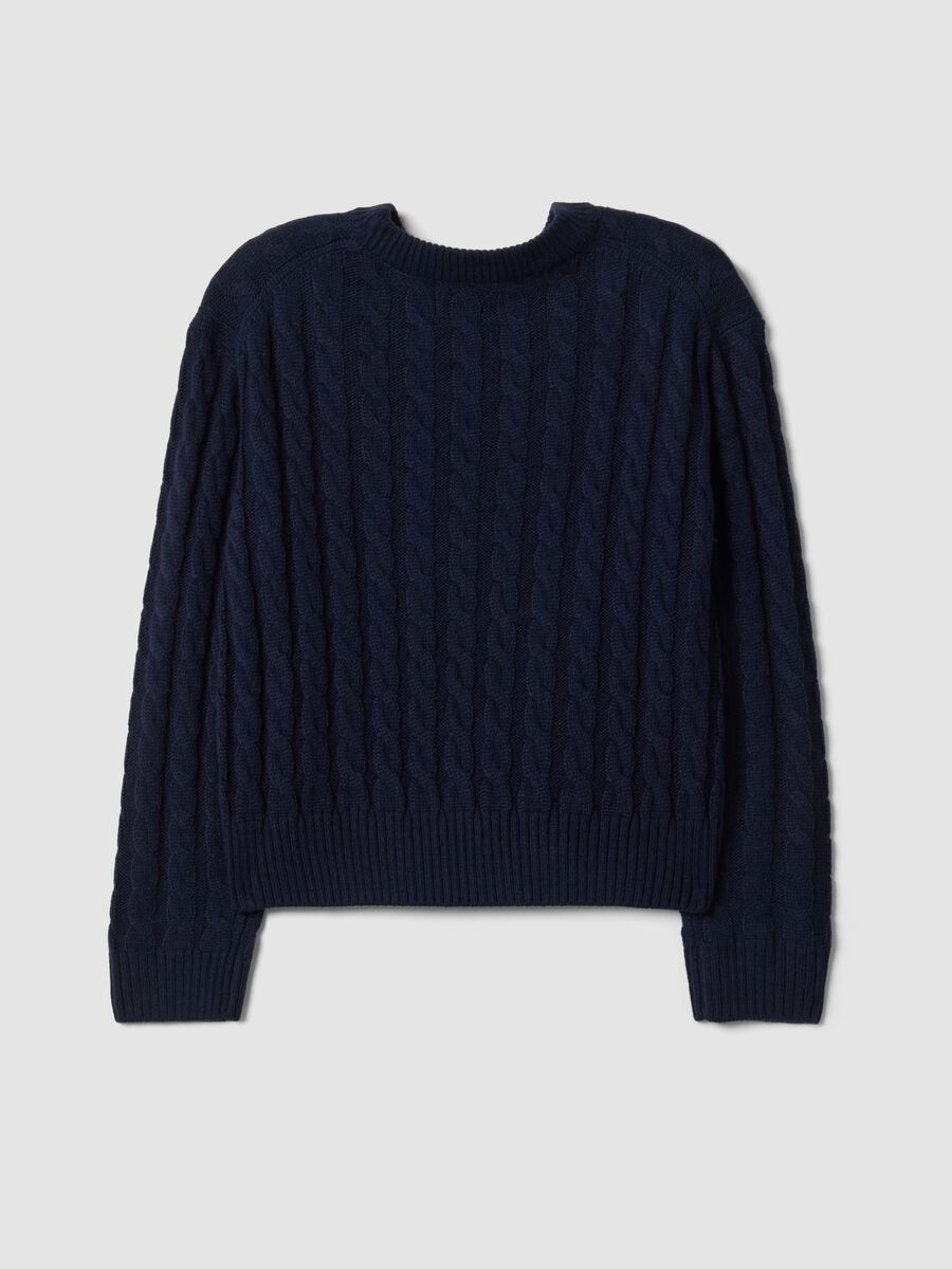 Maglia blu in misto lana a trecce con girocollo over fit_2