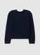 Maglia blu in misto lana a trecce con girocollo over fit_2