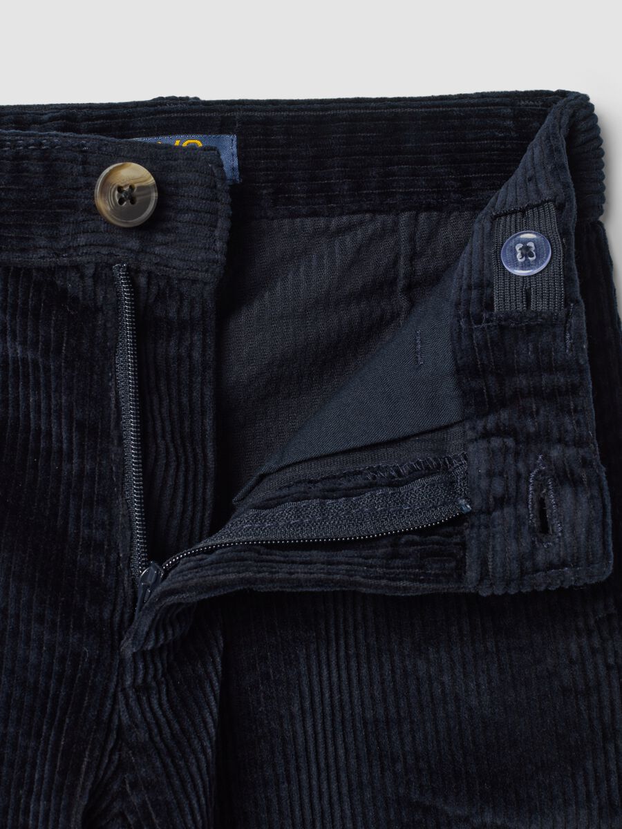 Navy ribbed stretch-cotton chino trousers, regular fit_2