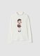 T-shirt bianca con collo rialzato in puro cotone organico con stampa_0