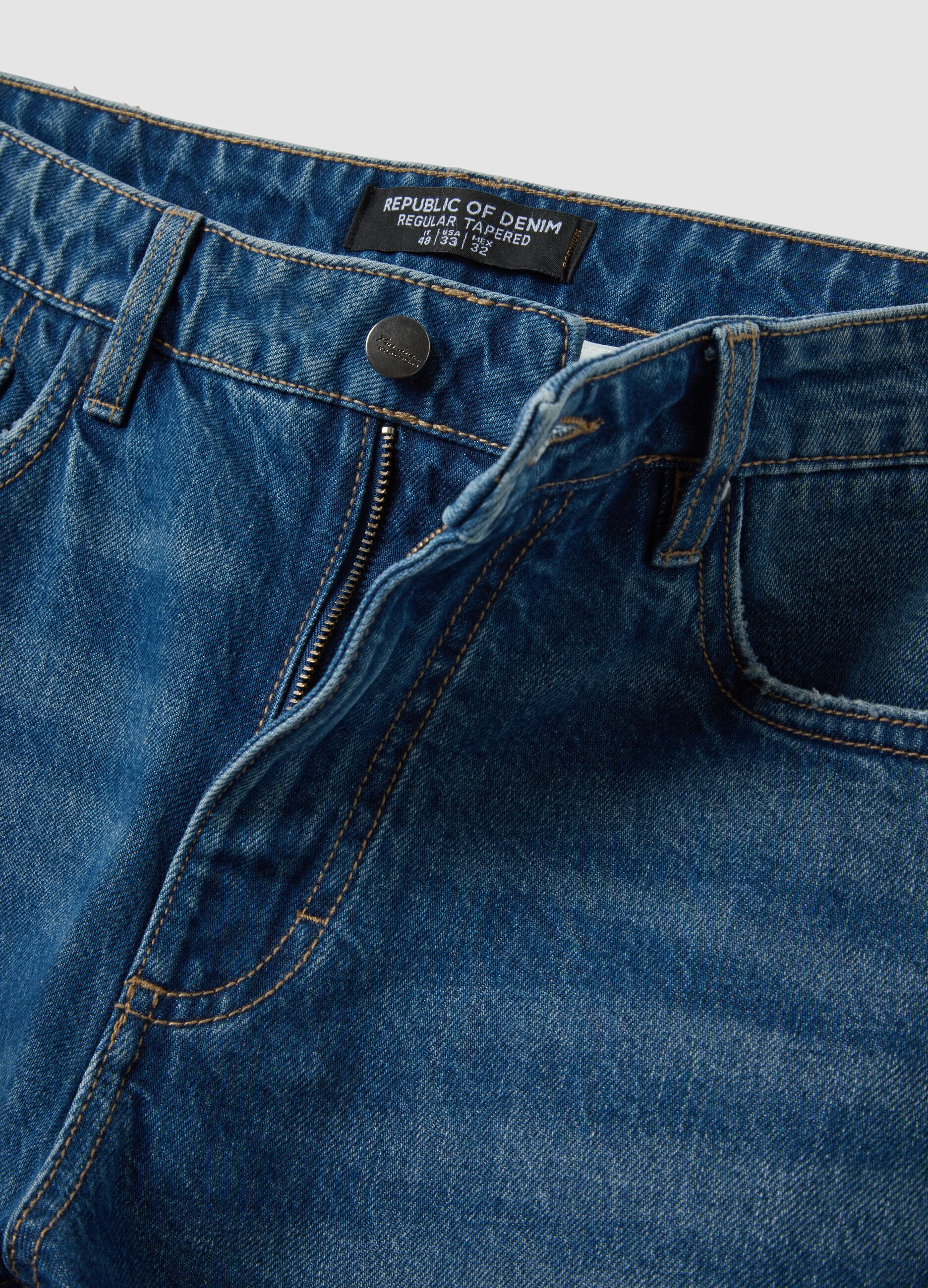 Blue cotton and lyocell blend regular tapered jeans