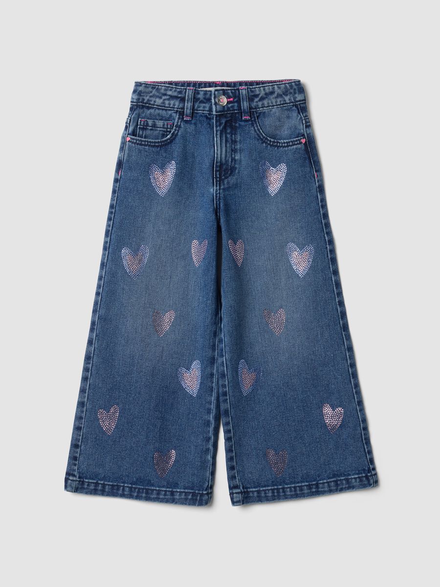 Pure cotton denim jeans with heart details_0
