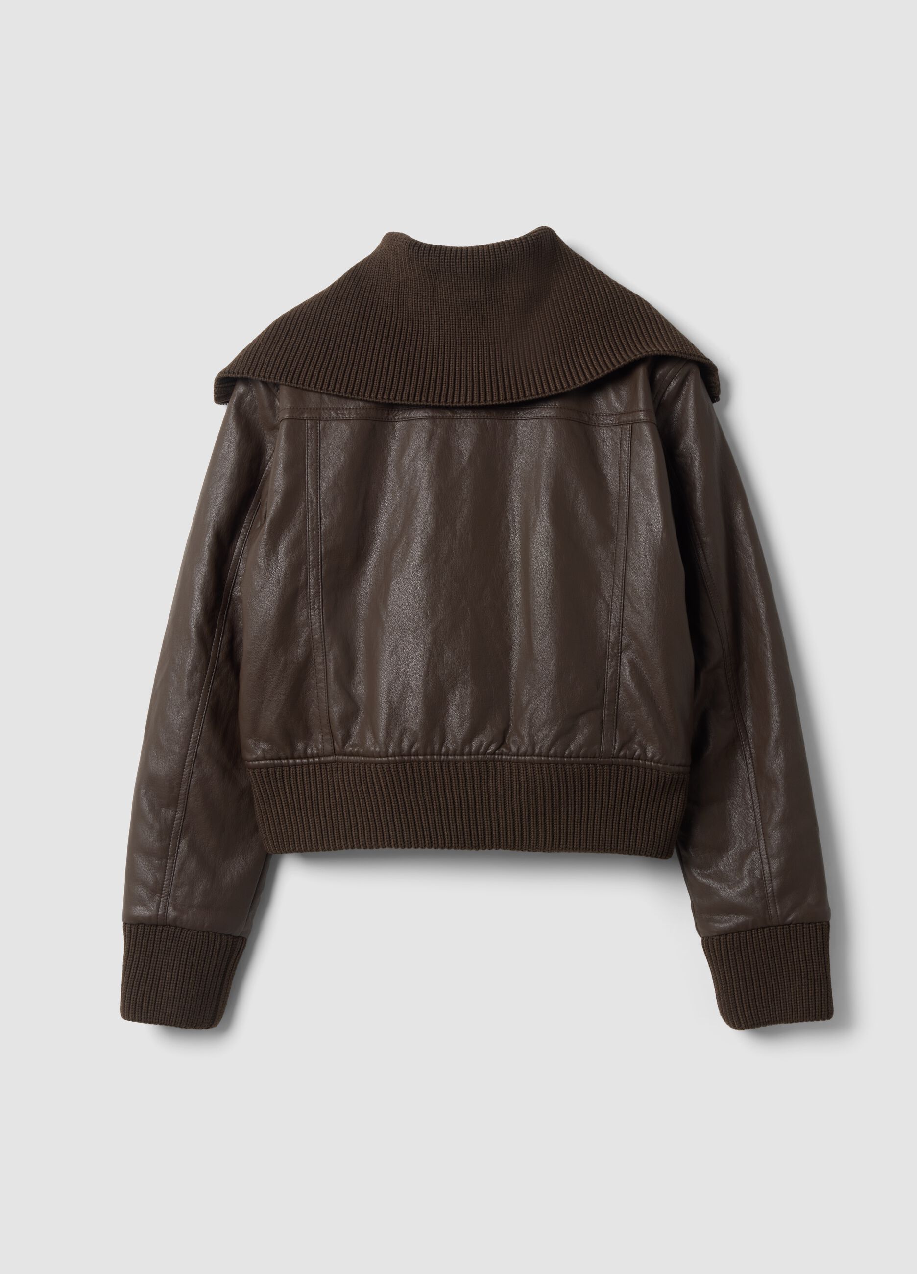 Brown viscose-blend jacket with zip