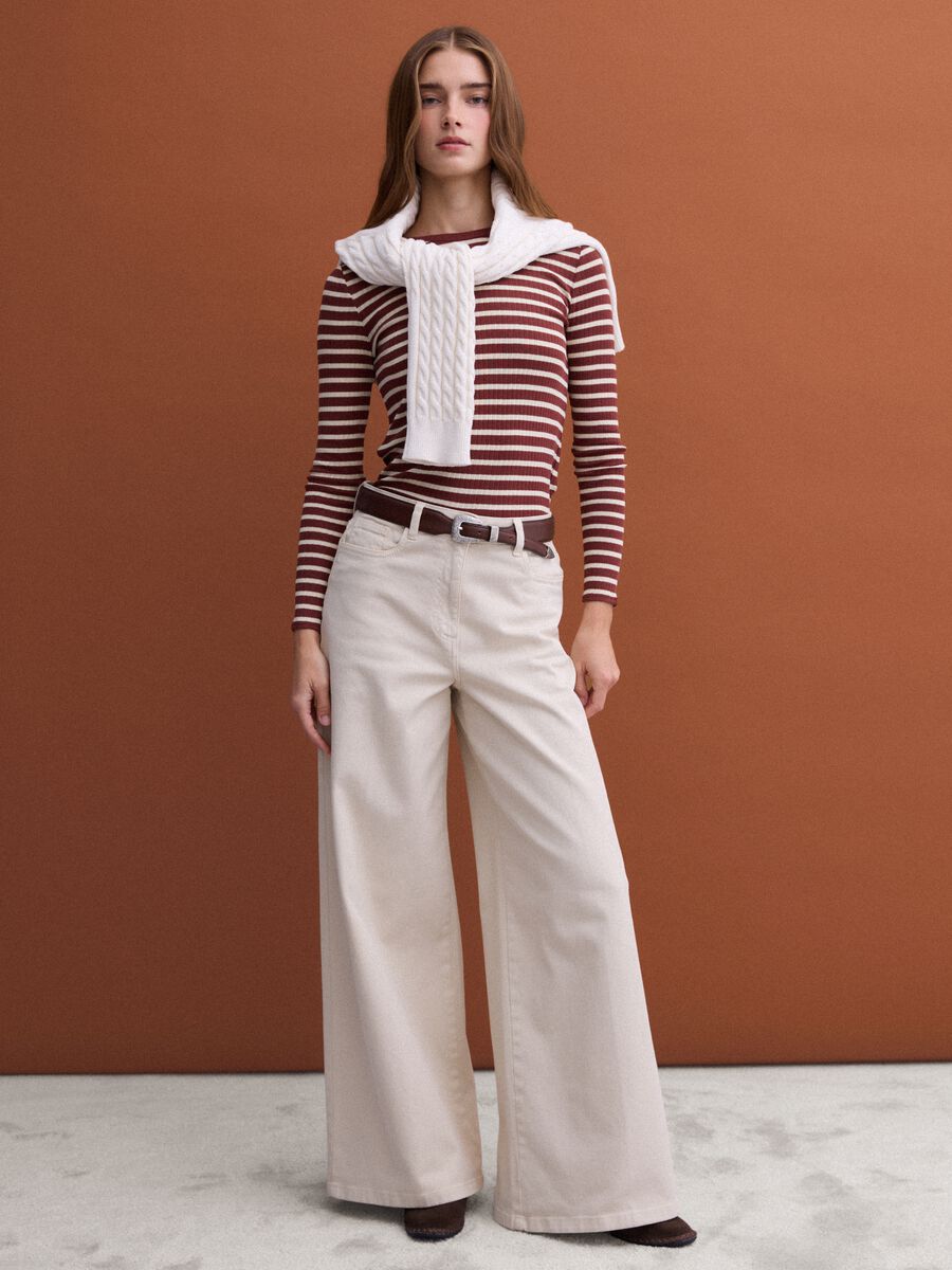 Brown striped pure cotton ribbed regular-fit T-shirt_2
