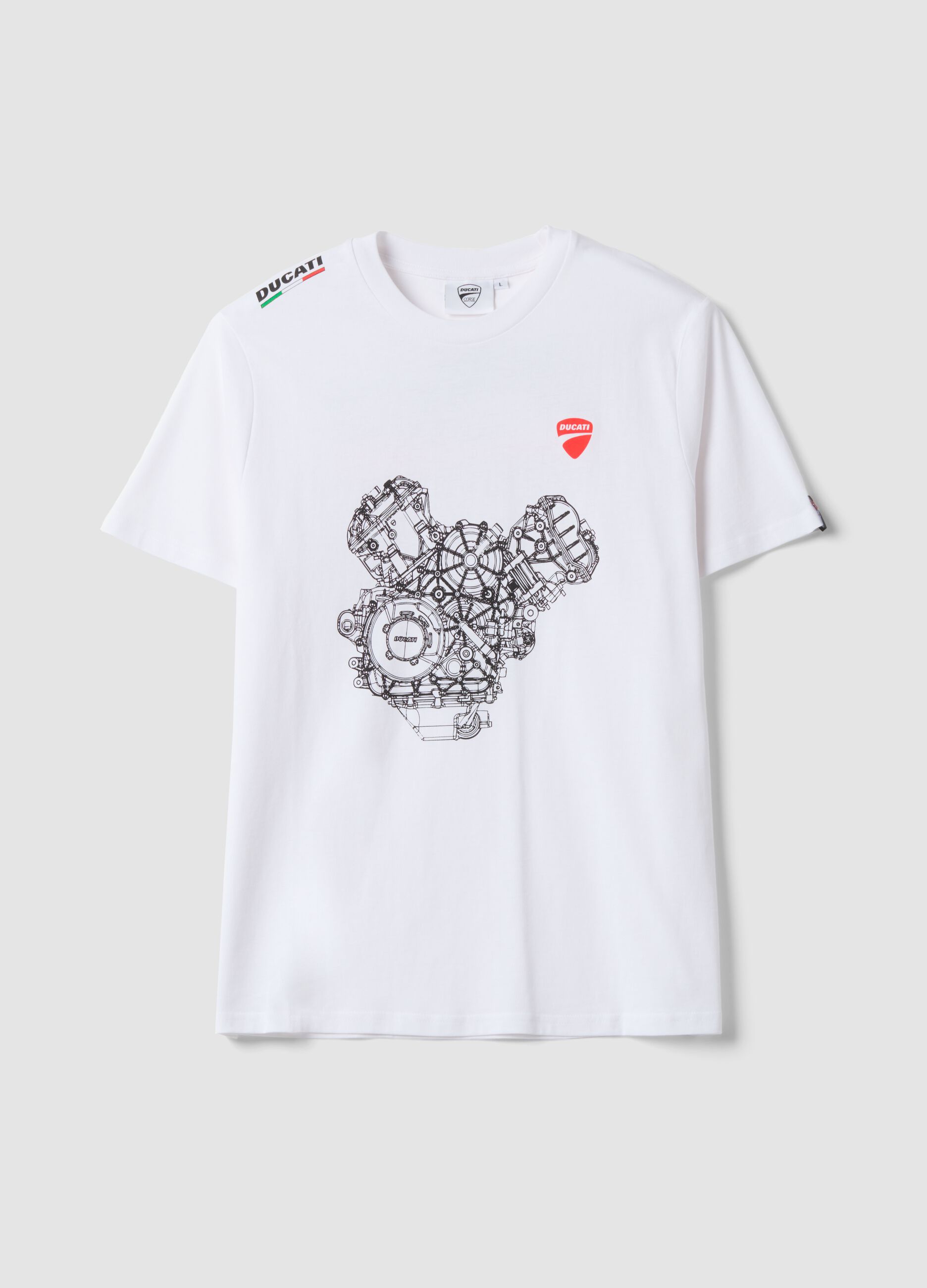 White pure cotton crew-neck T-shirt with Ducati print, regular fit