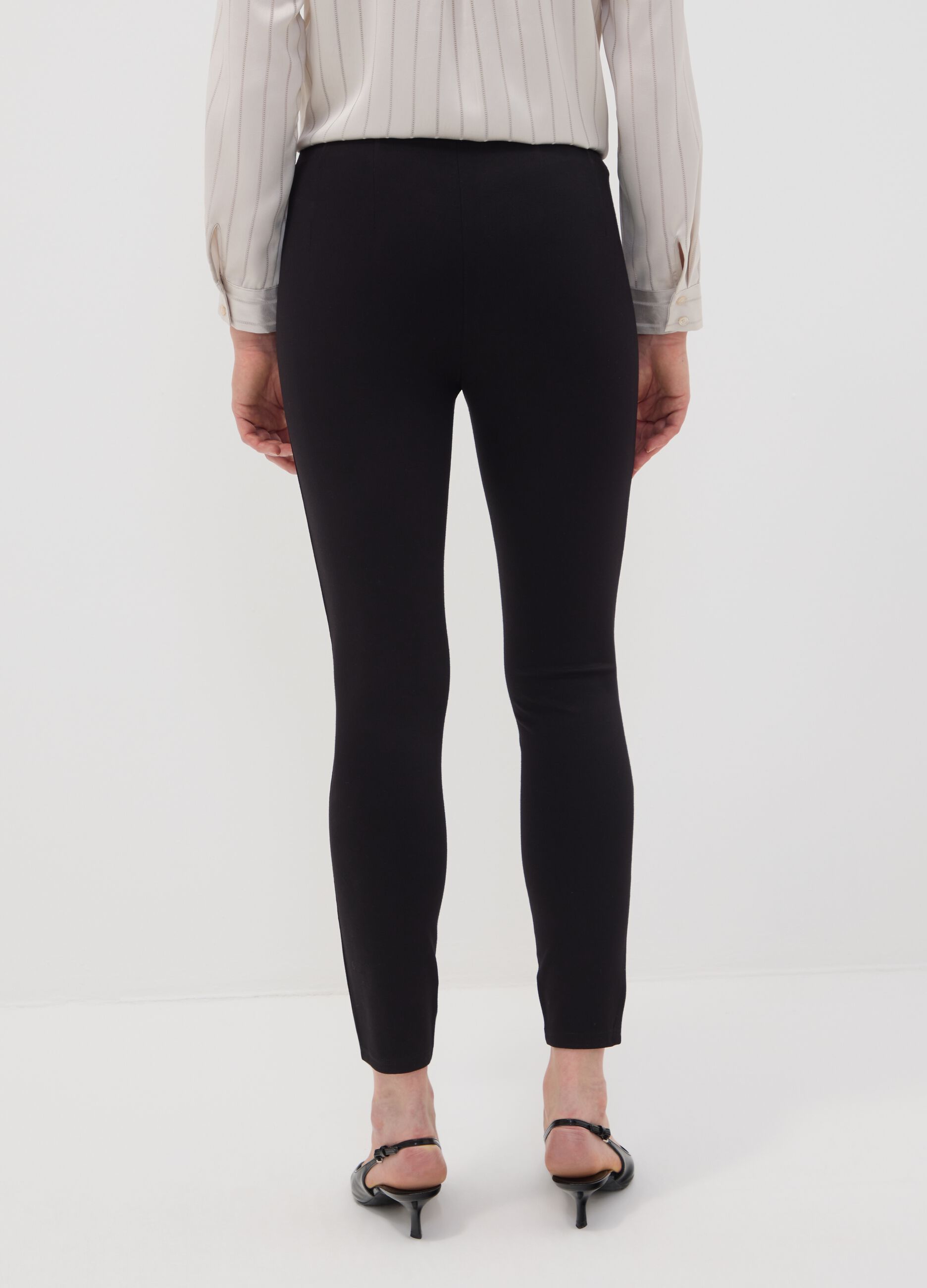 Black slim-fit stretch viscose Milano-knit leggings