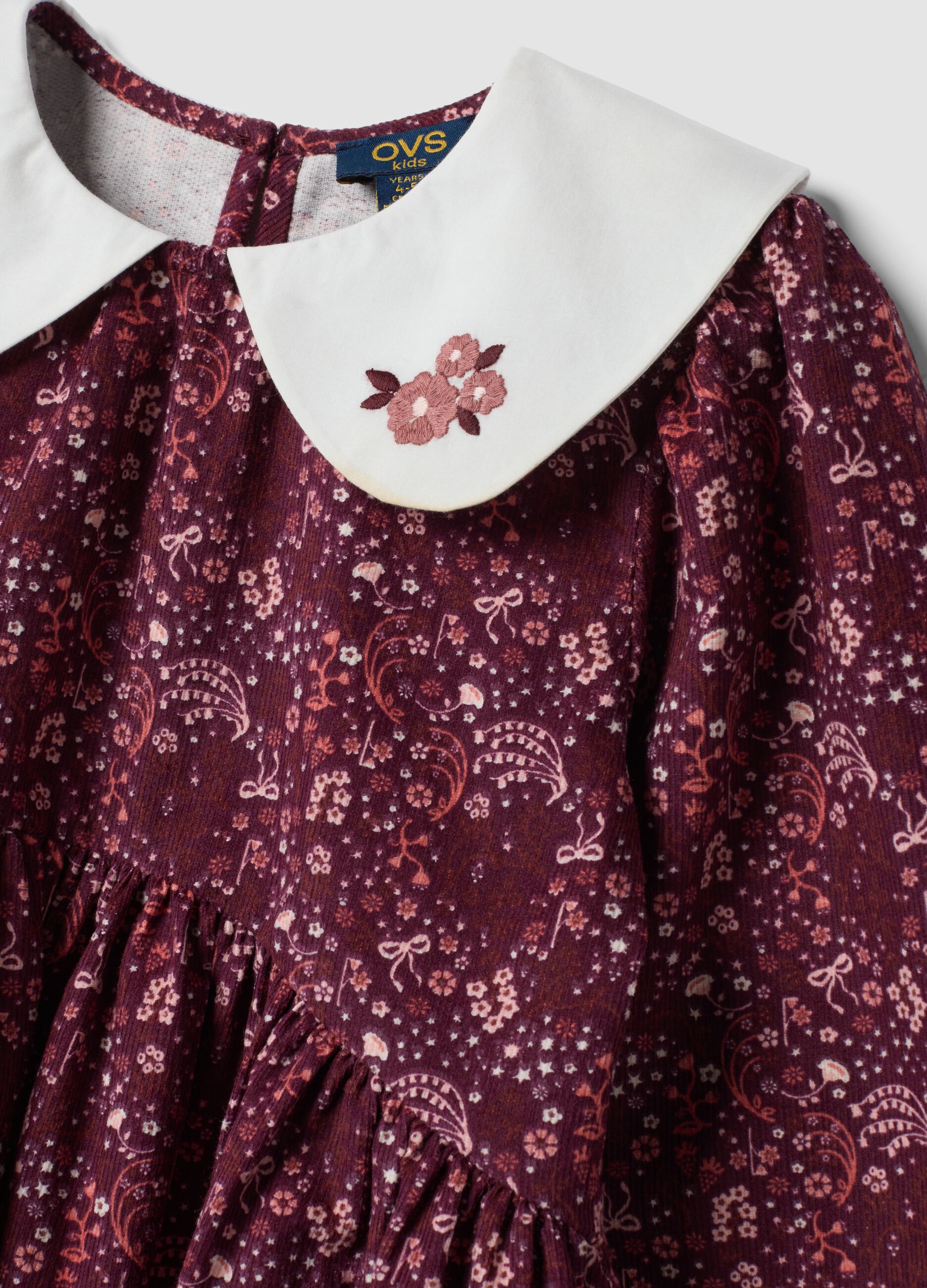 Burgundy red crew-neck pure cotton dress, regular fit