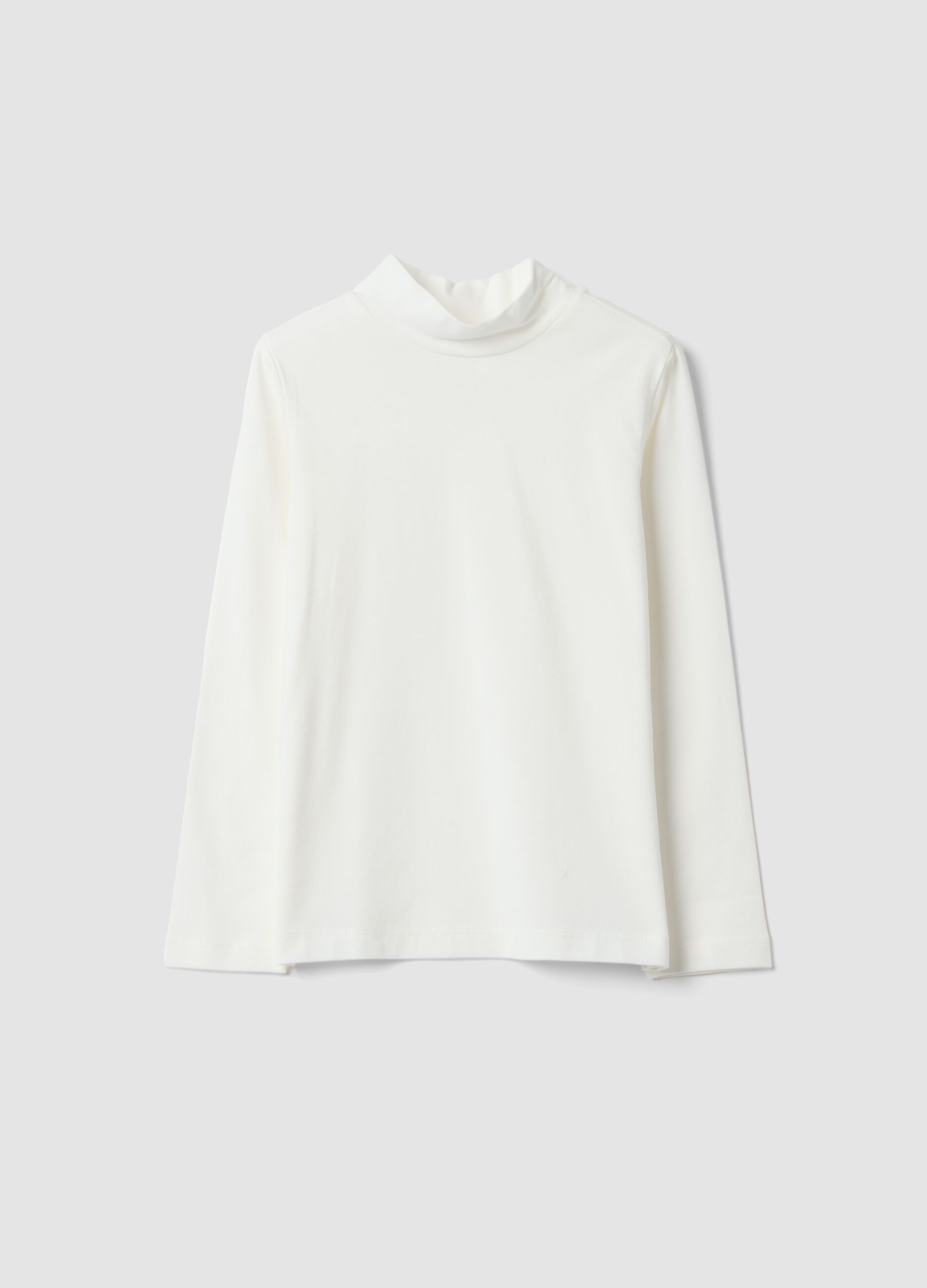 White long-sleeve stretch organic cotton crew-neck top