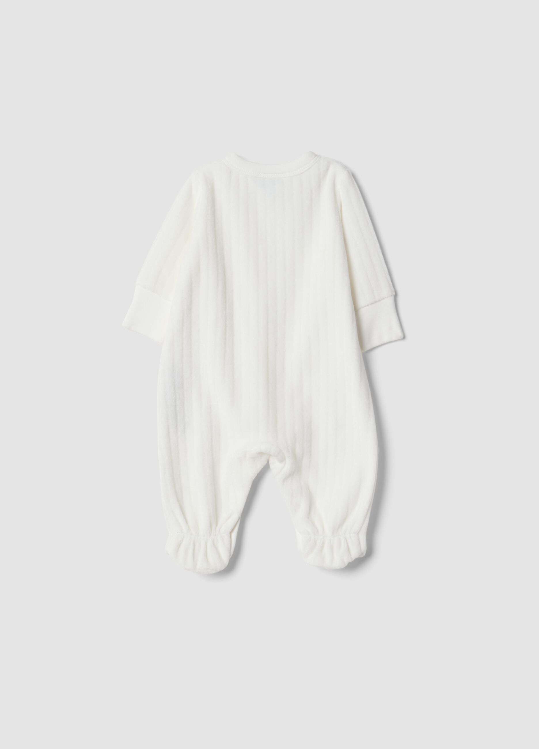 White organic cotton-blend baby sleepsuit with feet