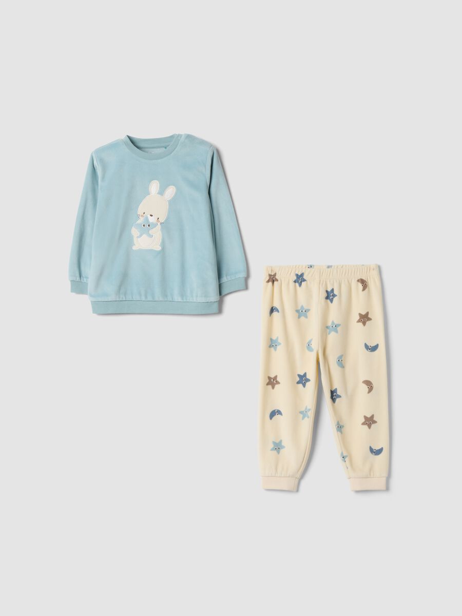 Light blue crew-neck pyjamas with bunny print_0