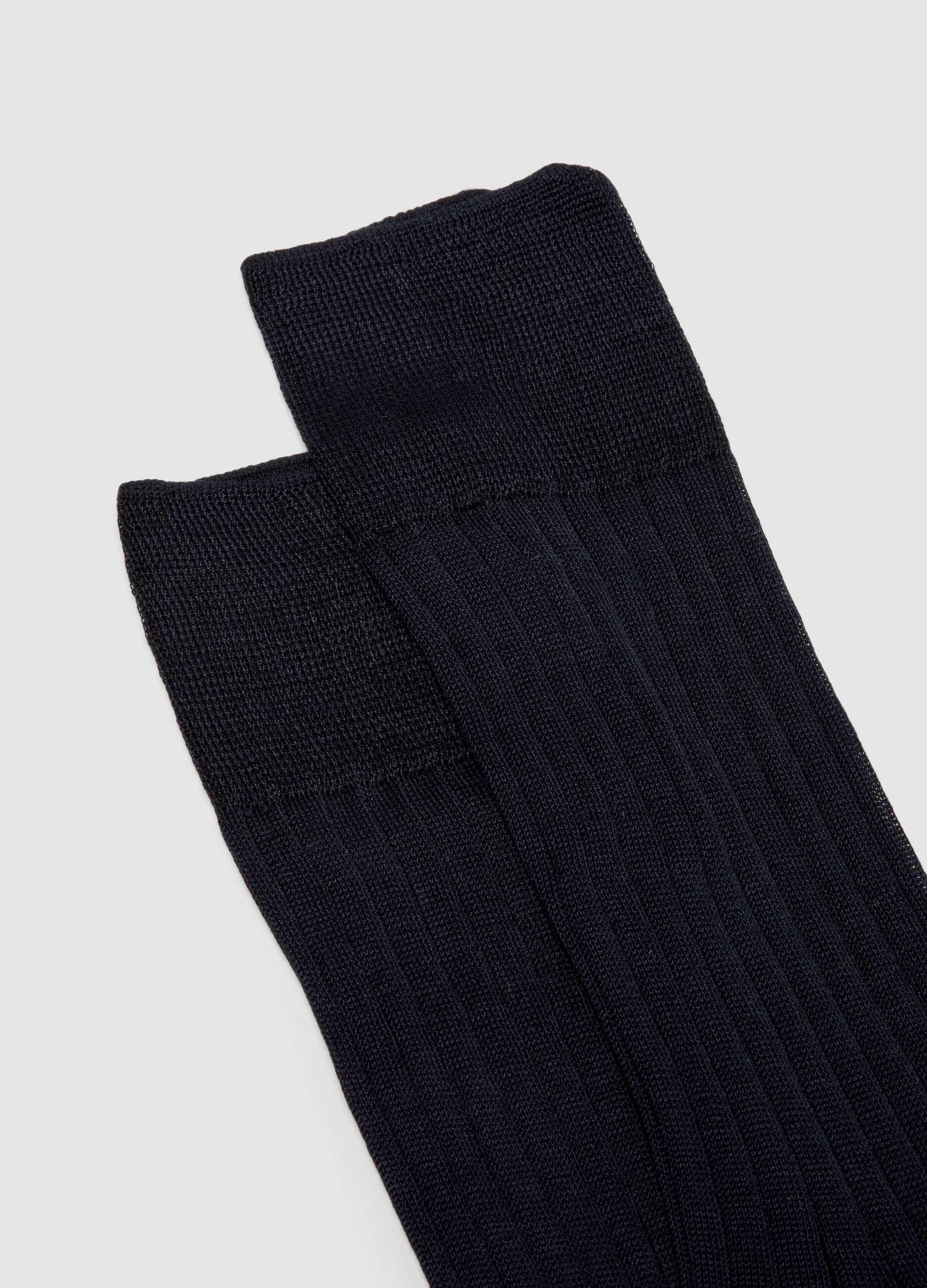 Blue ribbed pure cotton ankle socks