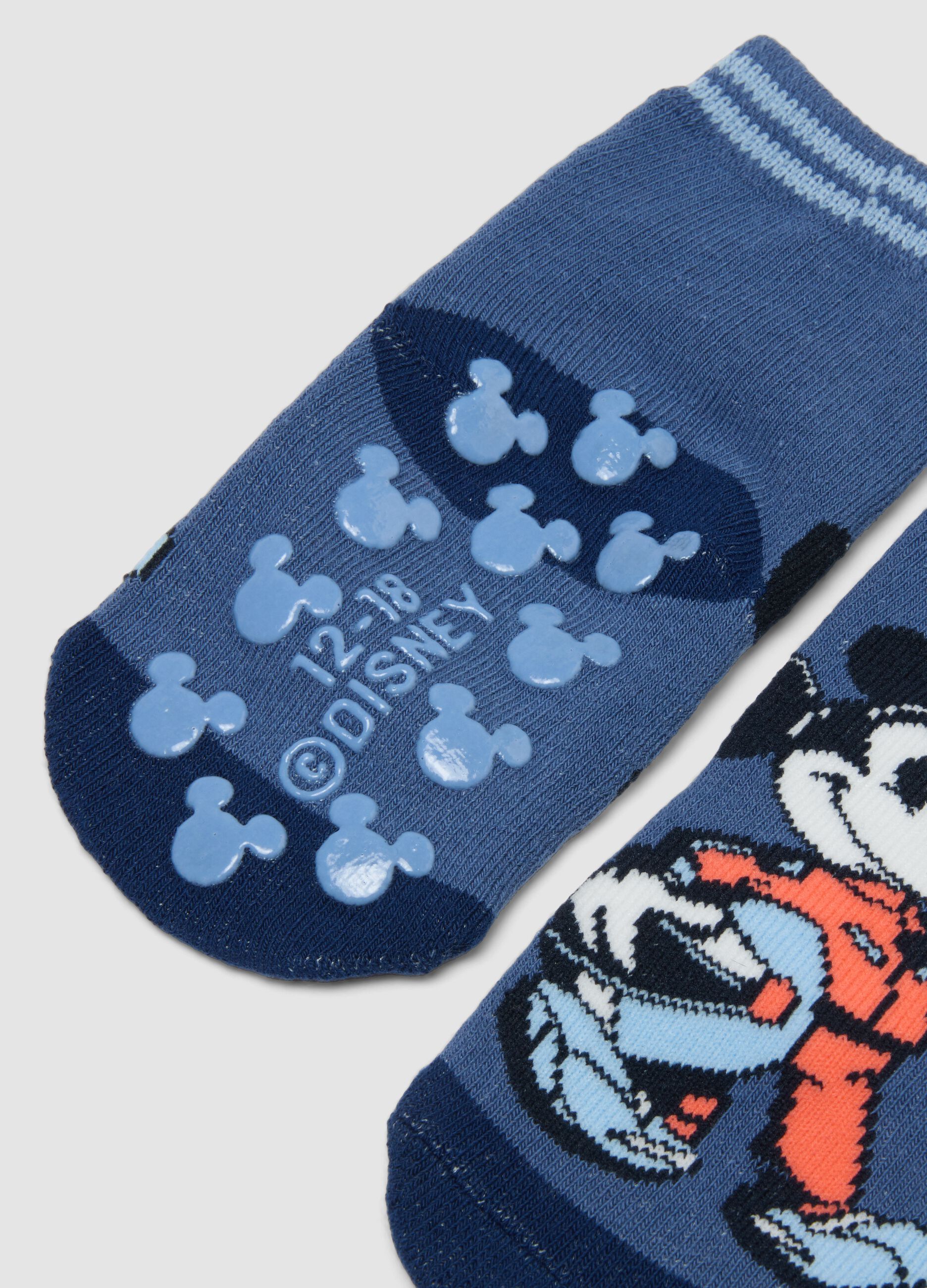 2-pack of blue Mickey-themed non-slip socks in stretch organic cotton