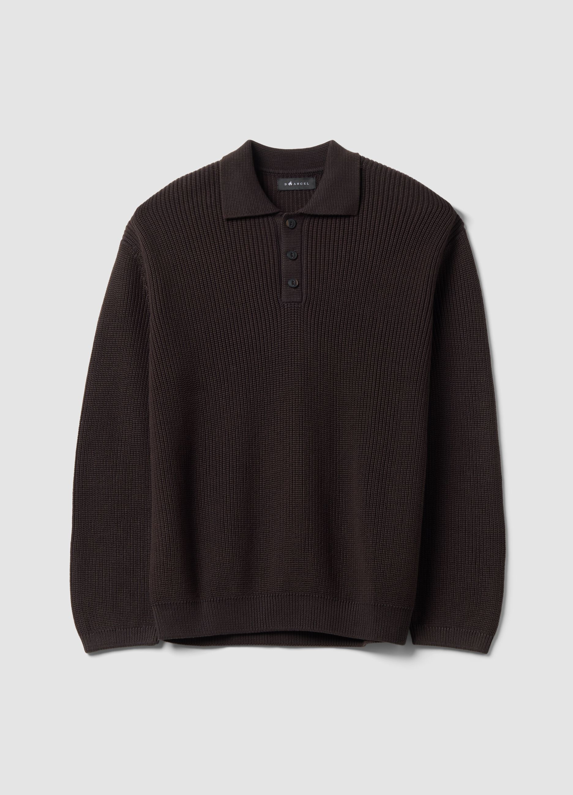 Brown pure cotton polo-collar jumper in oversized fit