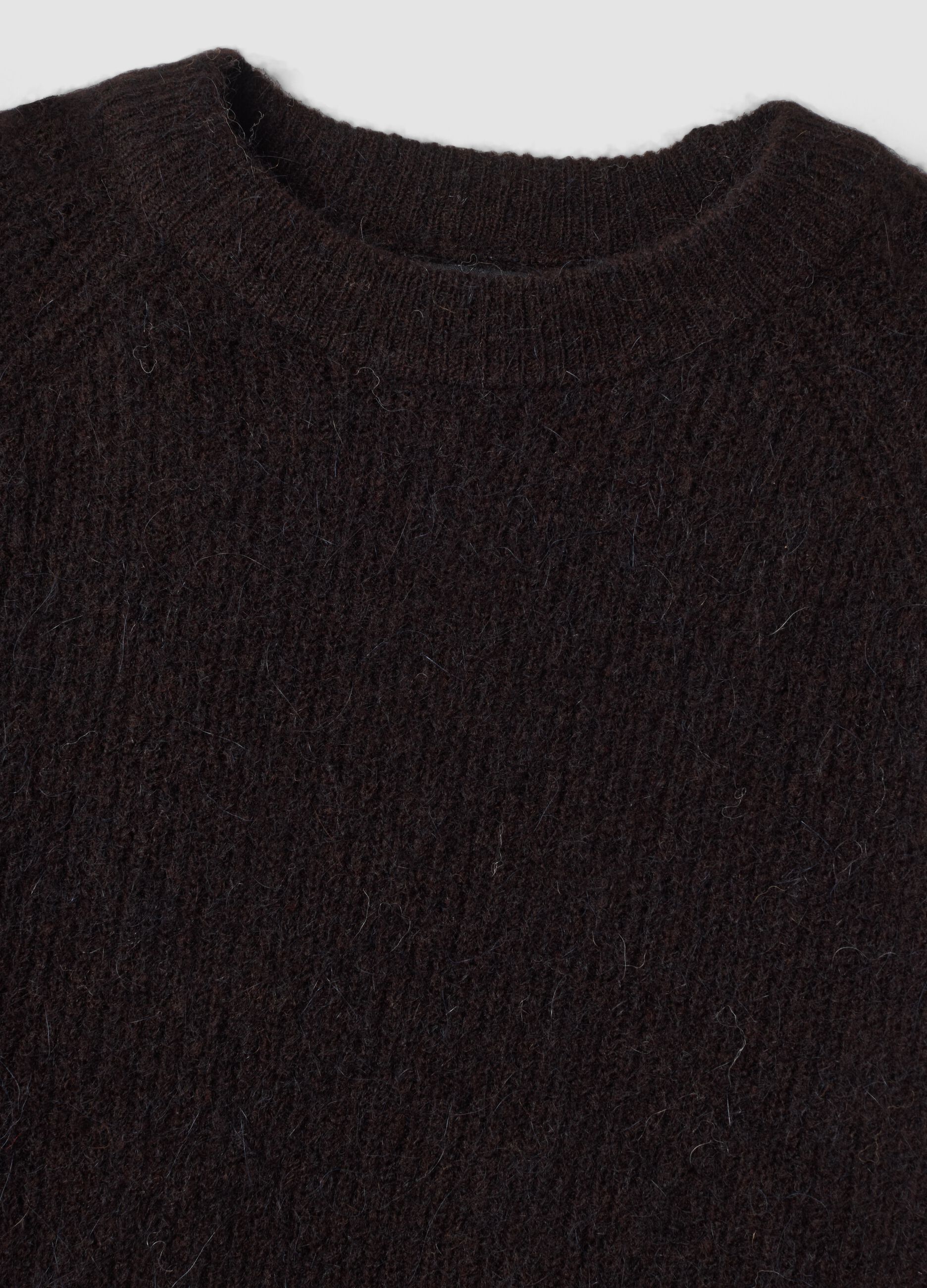 Brown crew-neck wool and alpaca-blend jumper, regular fit