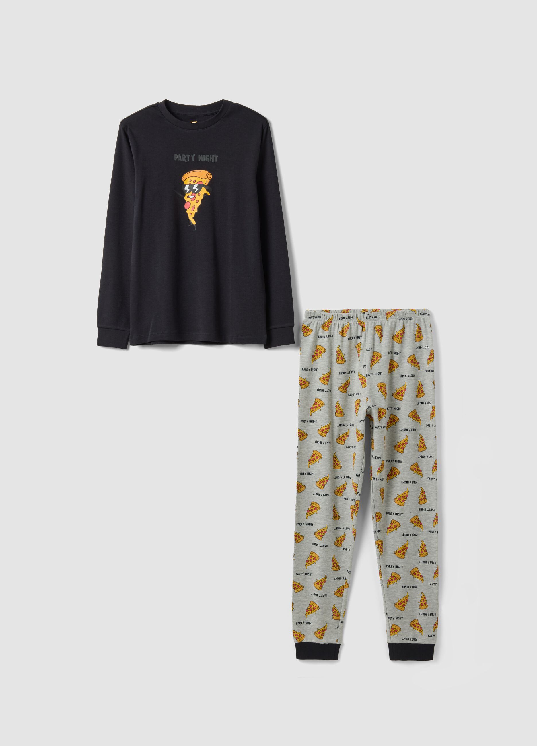 Blue crew-neck pyjamas in pure organic cotton