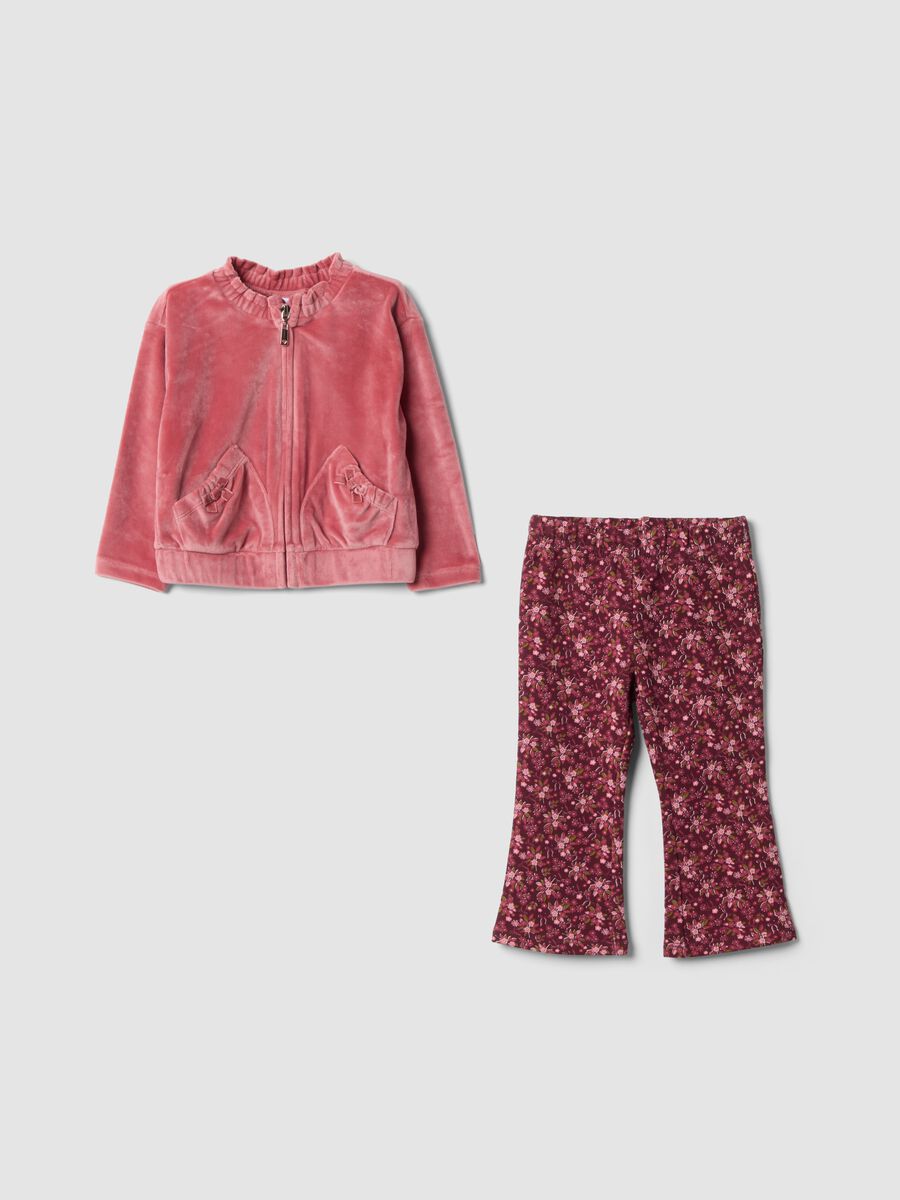Pink stretch fabric set with crew neck_0