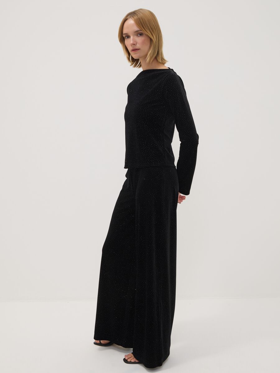 Black Stretch Fabric Crew-Neck Top_2