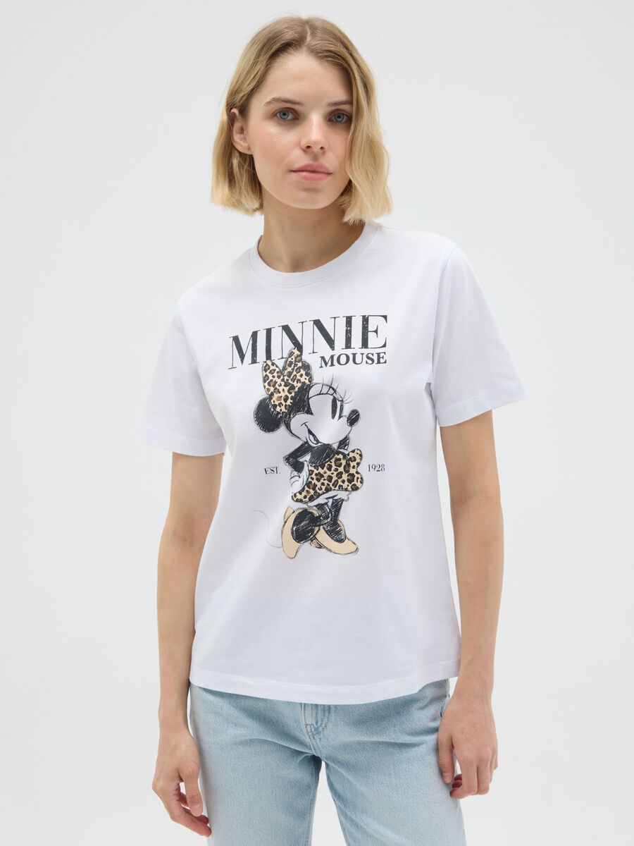 White pure cotton regular fit T-shirt with Minnie print_0