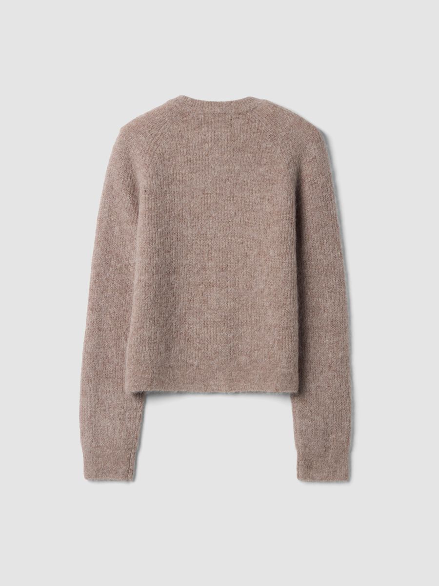 Beige alpaca and stretch wool crew-neck cardigan_2