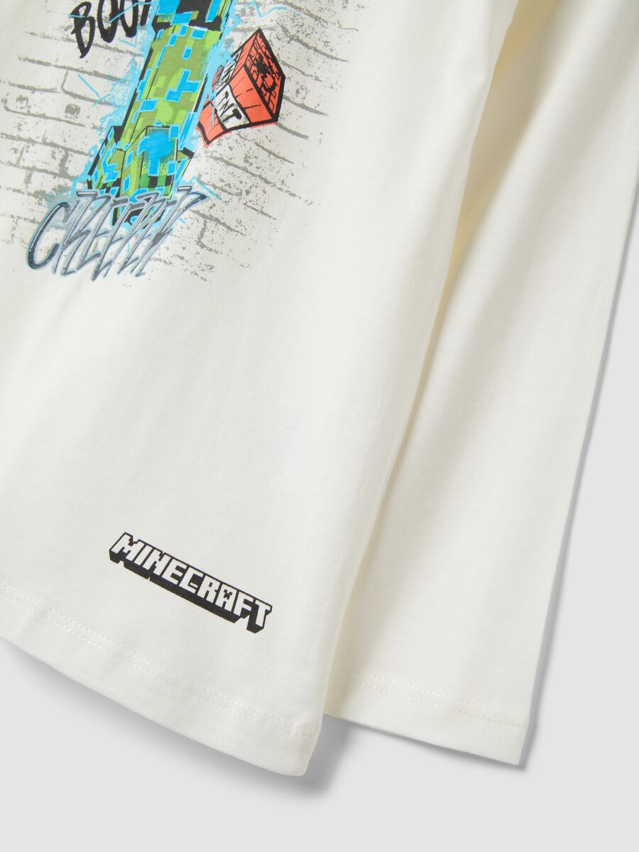 White crew-neck pure cotton T-shirt with Minecraft print_3
