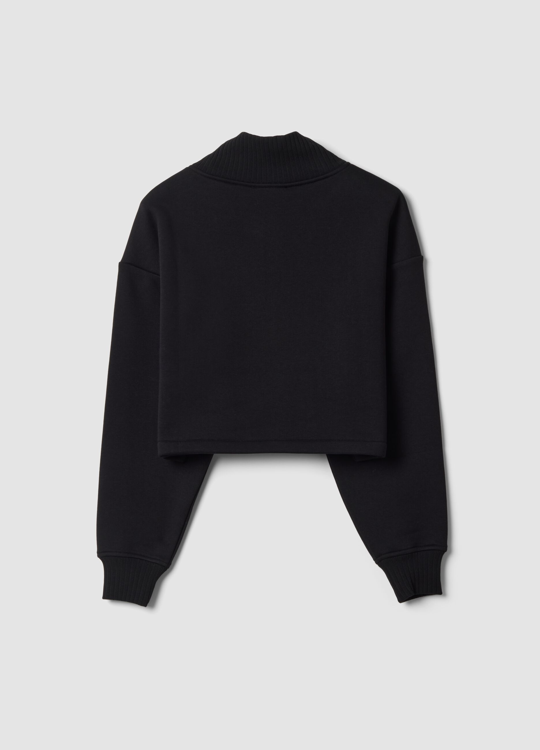 Black cropped cotton-blend fleece sweatshirt with crew neck