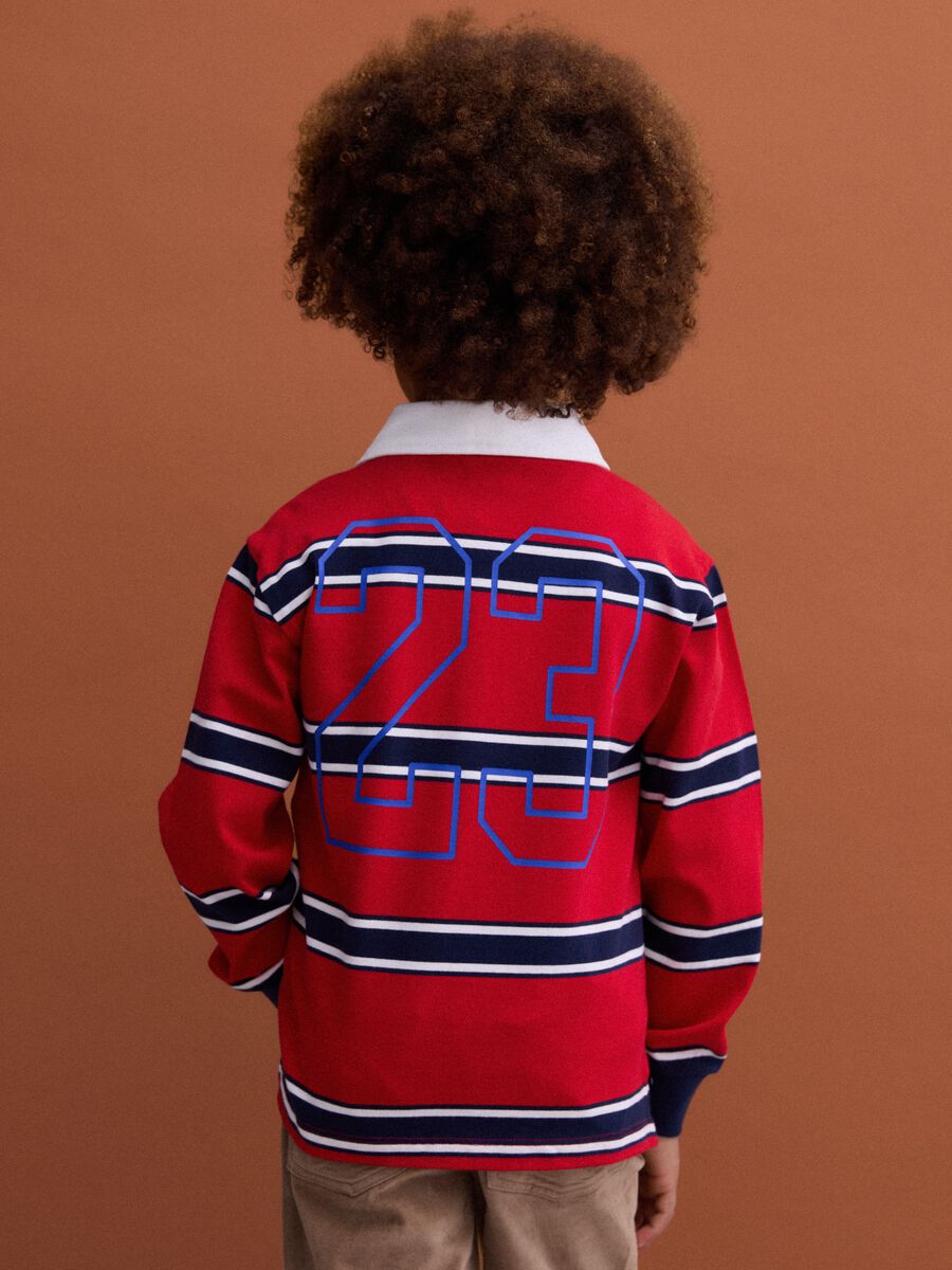 Boys&rsquo; red striped pure cotton rugby polo, regular fit_2