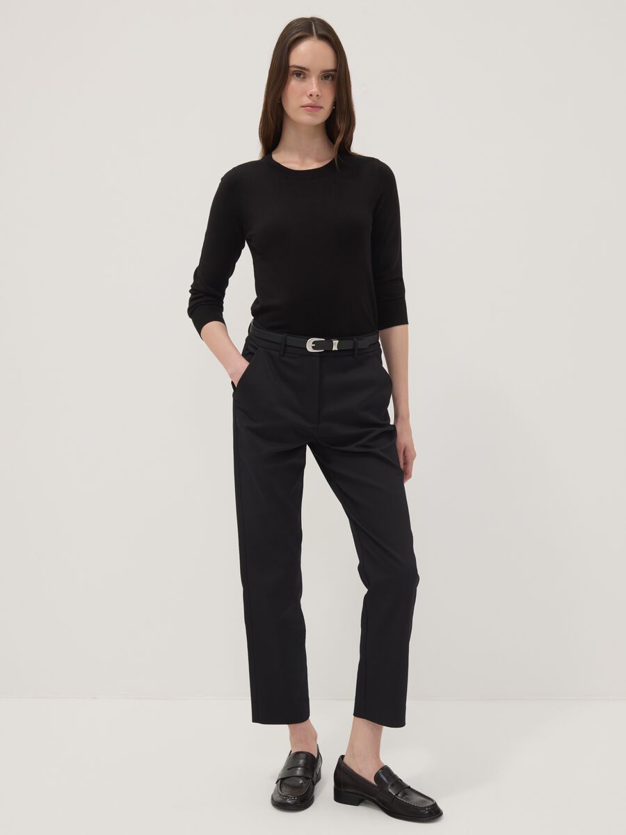 Black slim-fit stretch cotton trousers_0